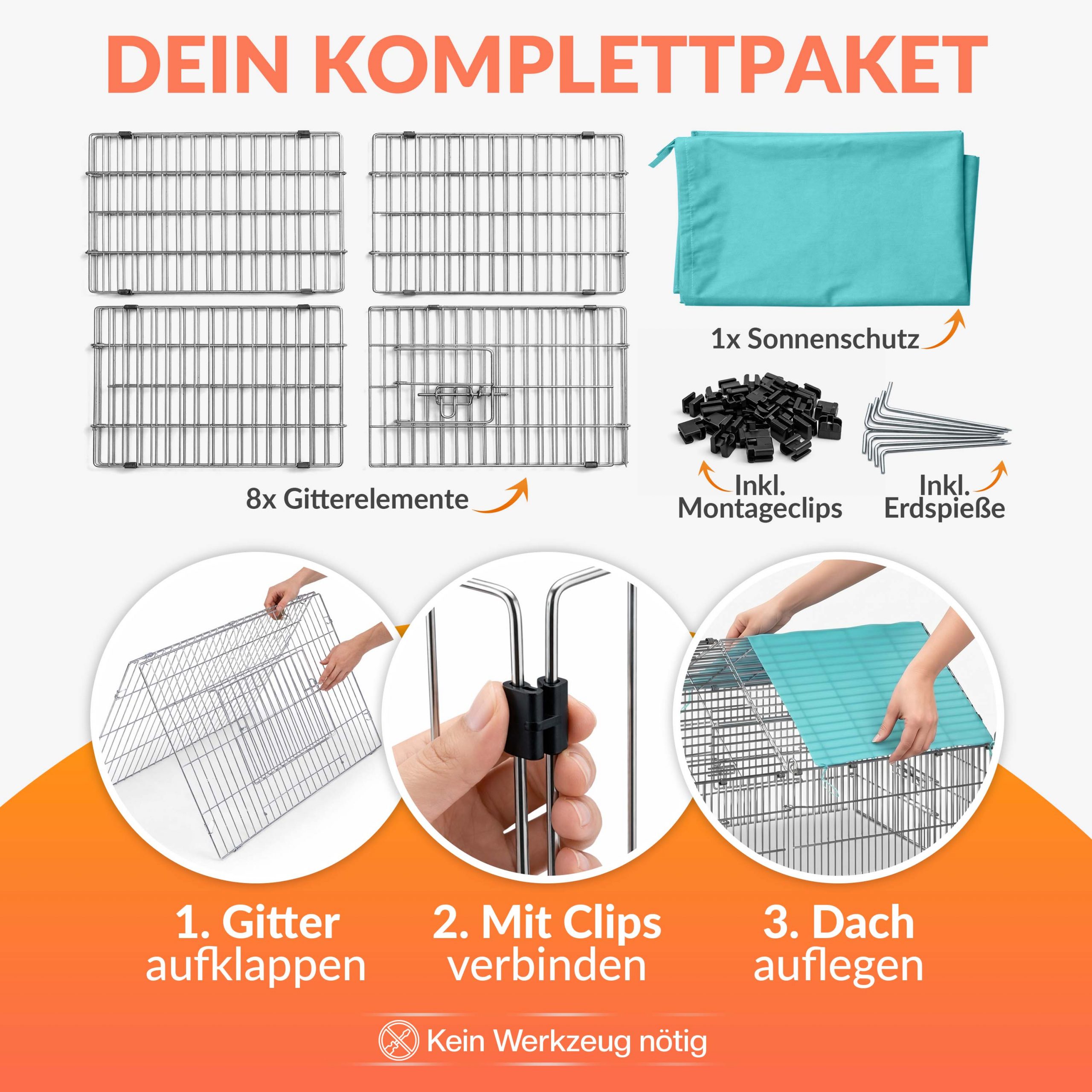 Kaninchen-Freilaufgehege Grün 180x75x75cm Sonnenschutz