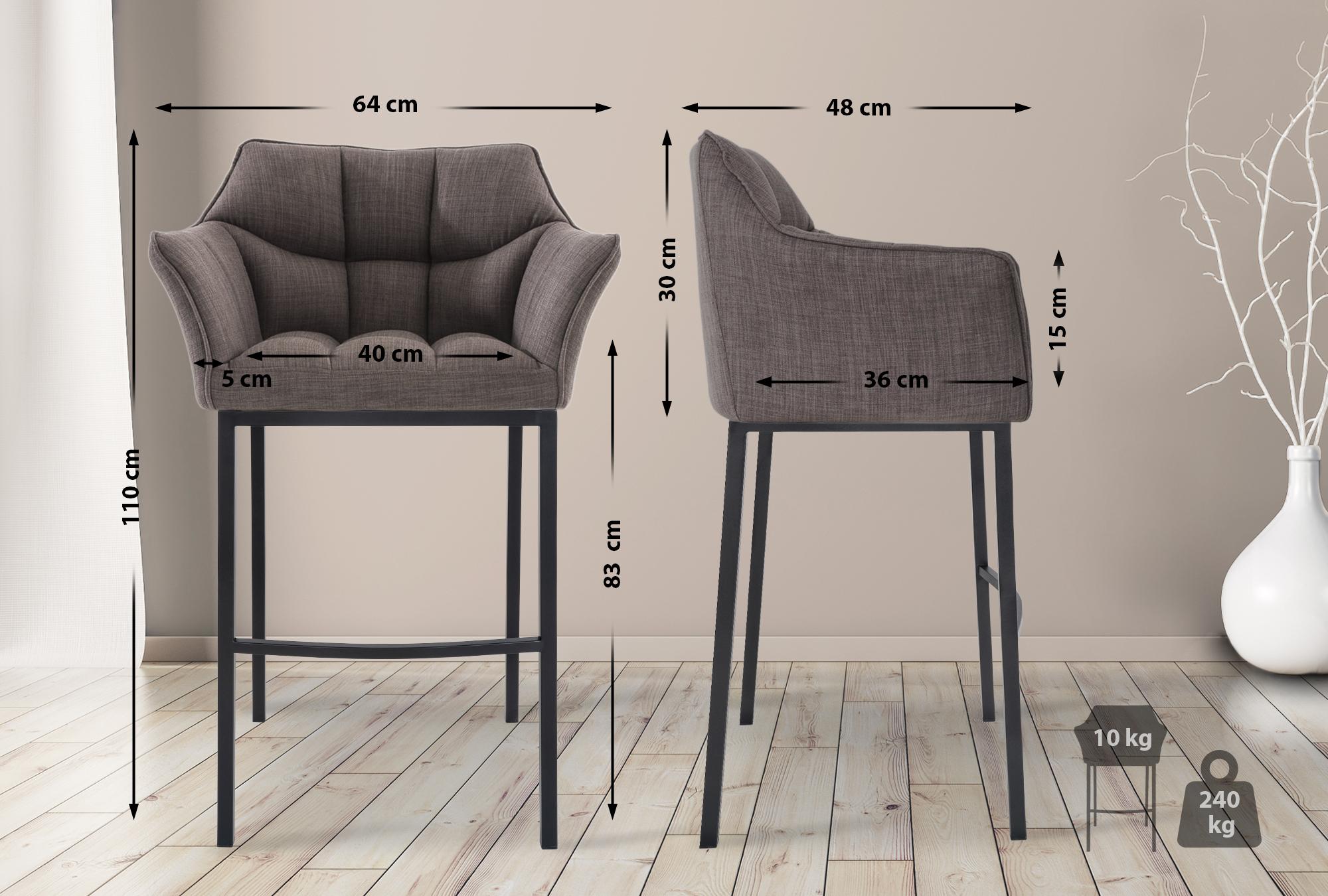 Barhocker Damaso B Stoff mit 4-Fuß Gestell, grau