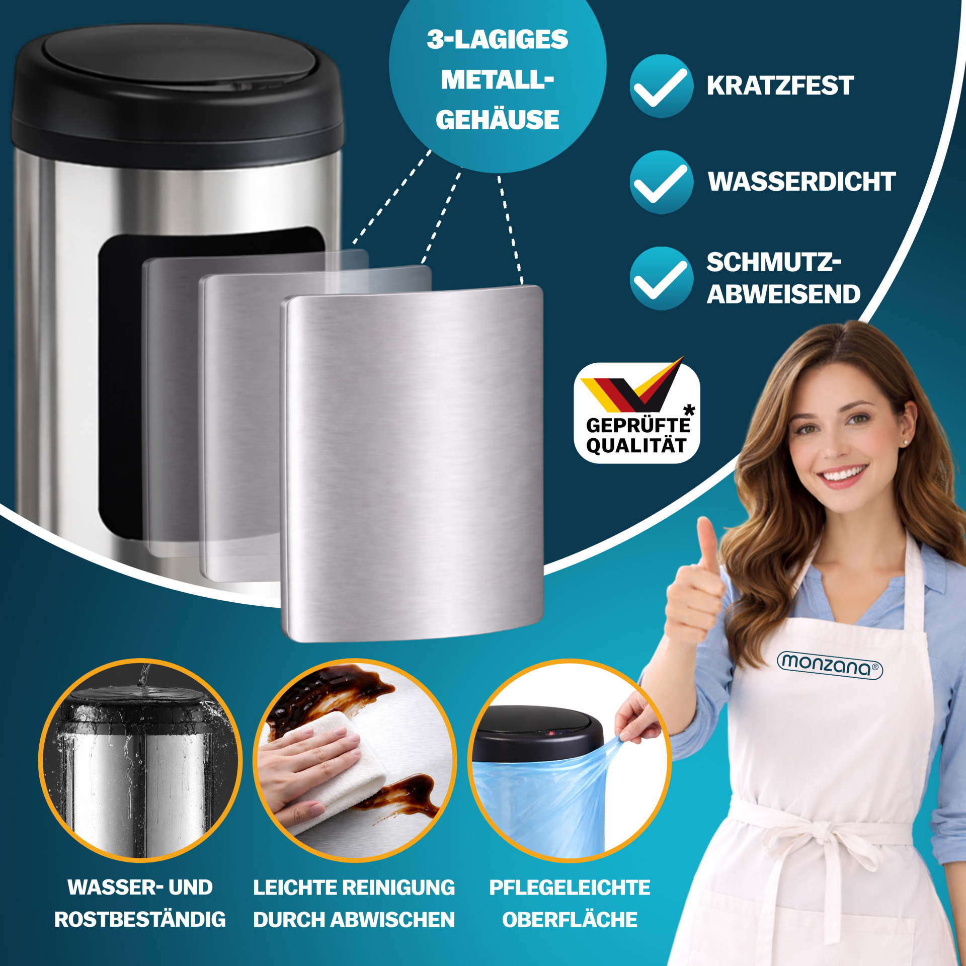 Sensor Mülleimer Silber Edelstahl 30L