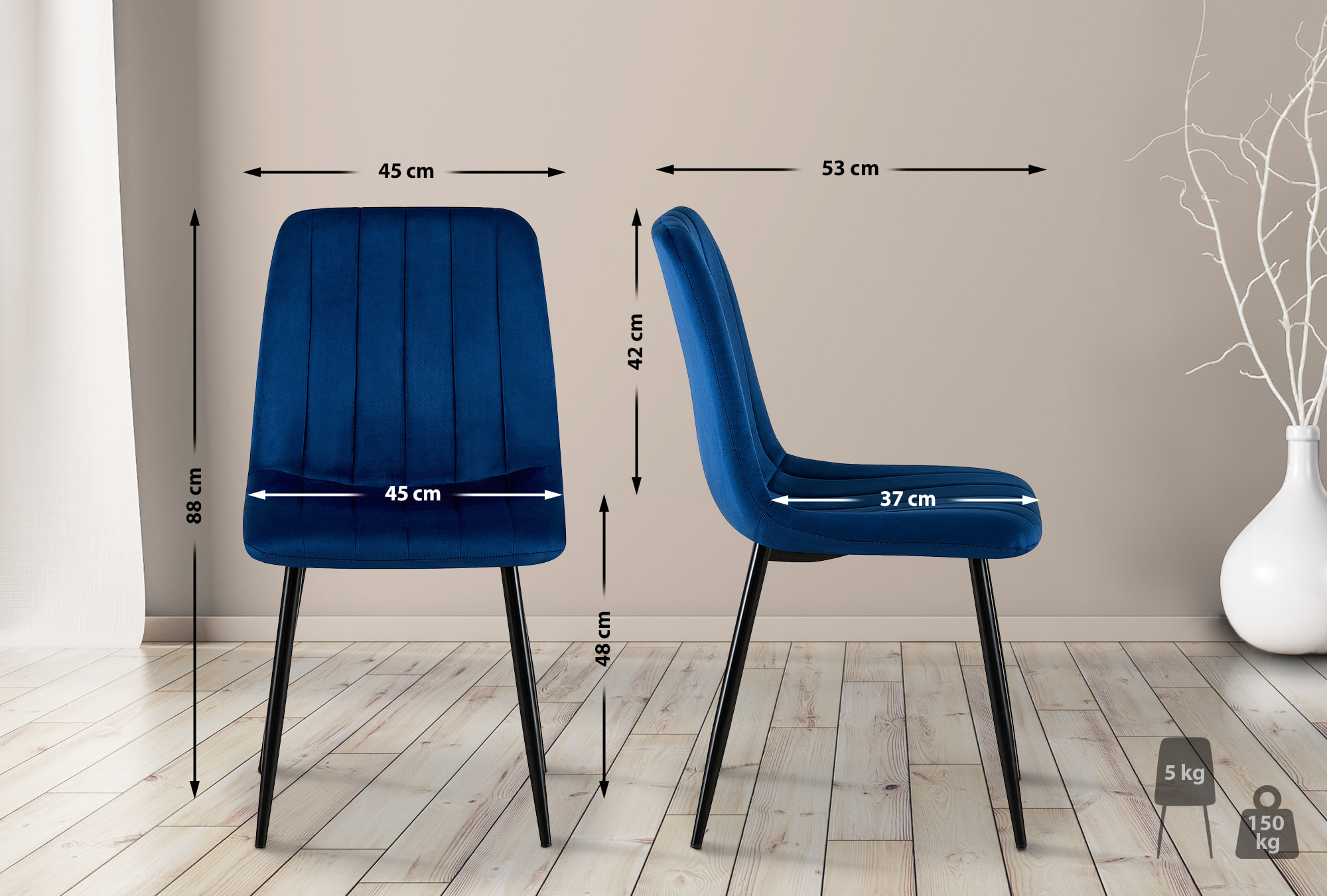 4er Set Stühle Dijon Samt, blau