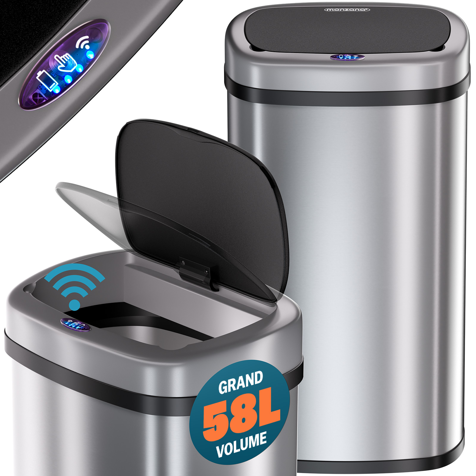 Sensor Mülleimer Edelstahl 58L