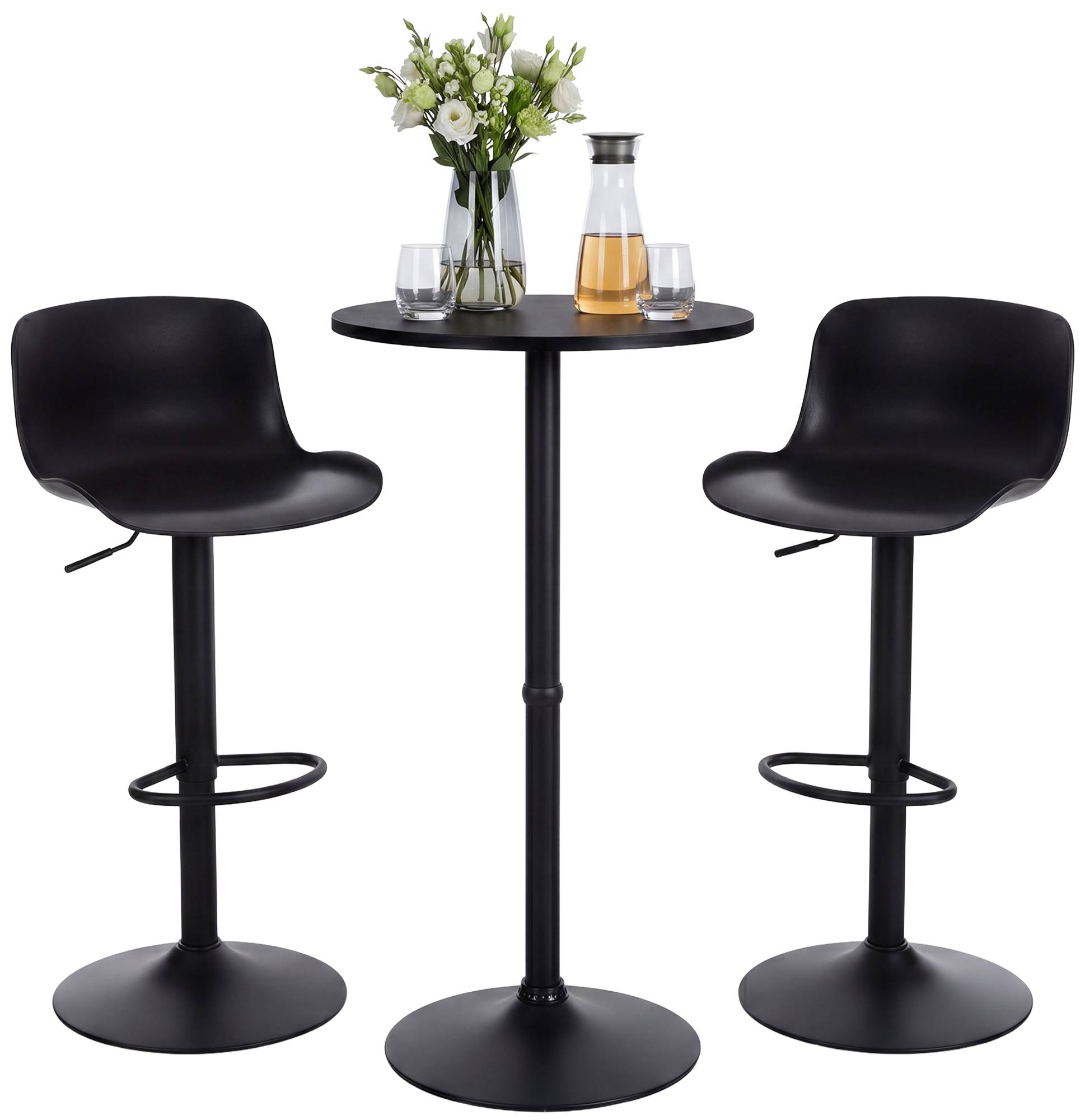 2er Bartisch Set Velor Kunststoff, schwarz