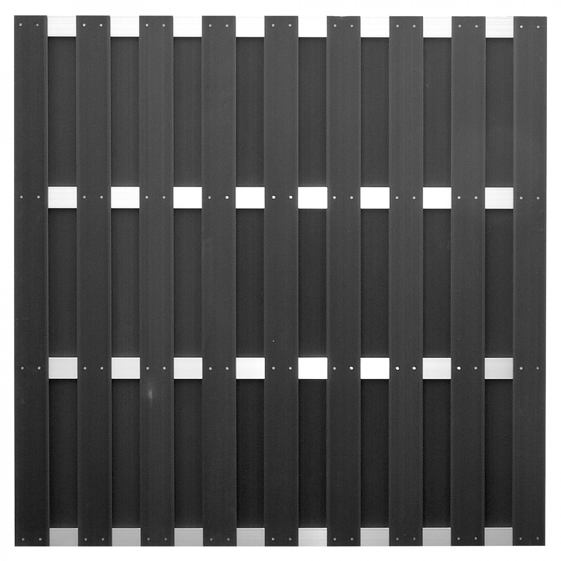 ELDENA-Serie ANTHRAZIT, 180 x 180 cm, WPC-Bretterzaun, 4 Querriegel ALU hell eloxiert