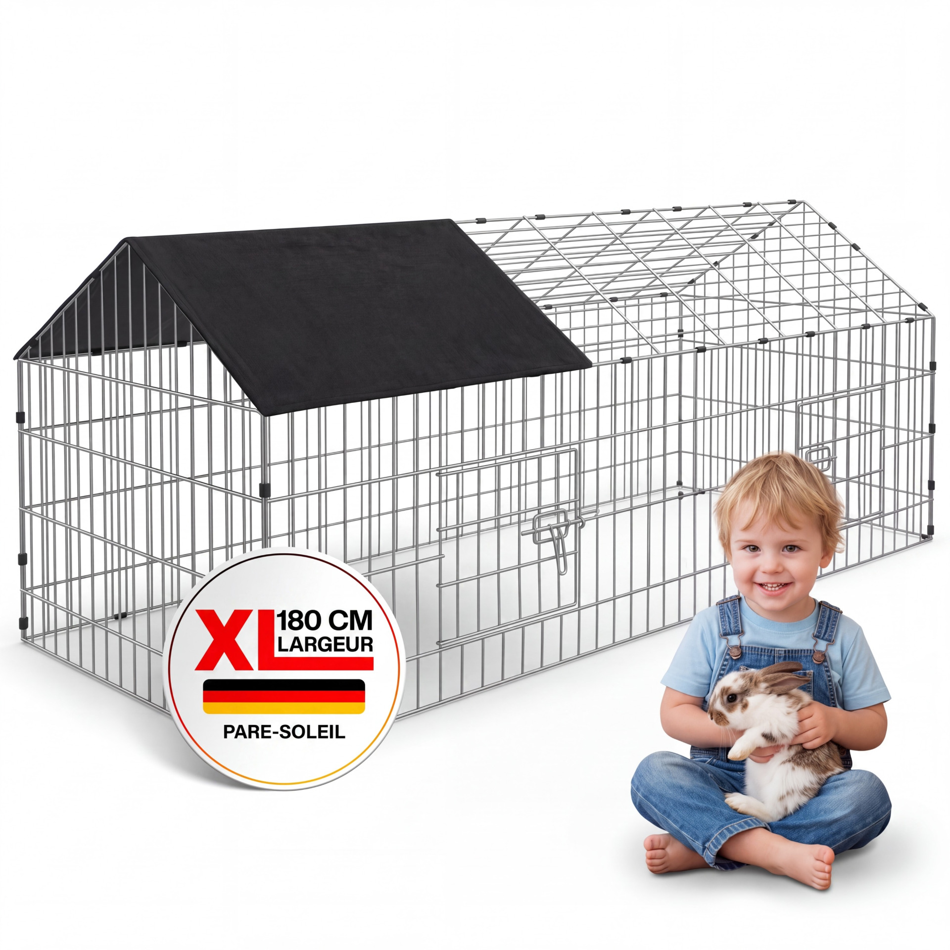 Kaninchen-Freilaufgehege Schwarz 180x75x75cm Sonnenschutz