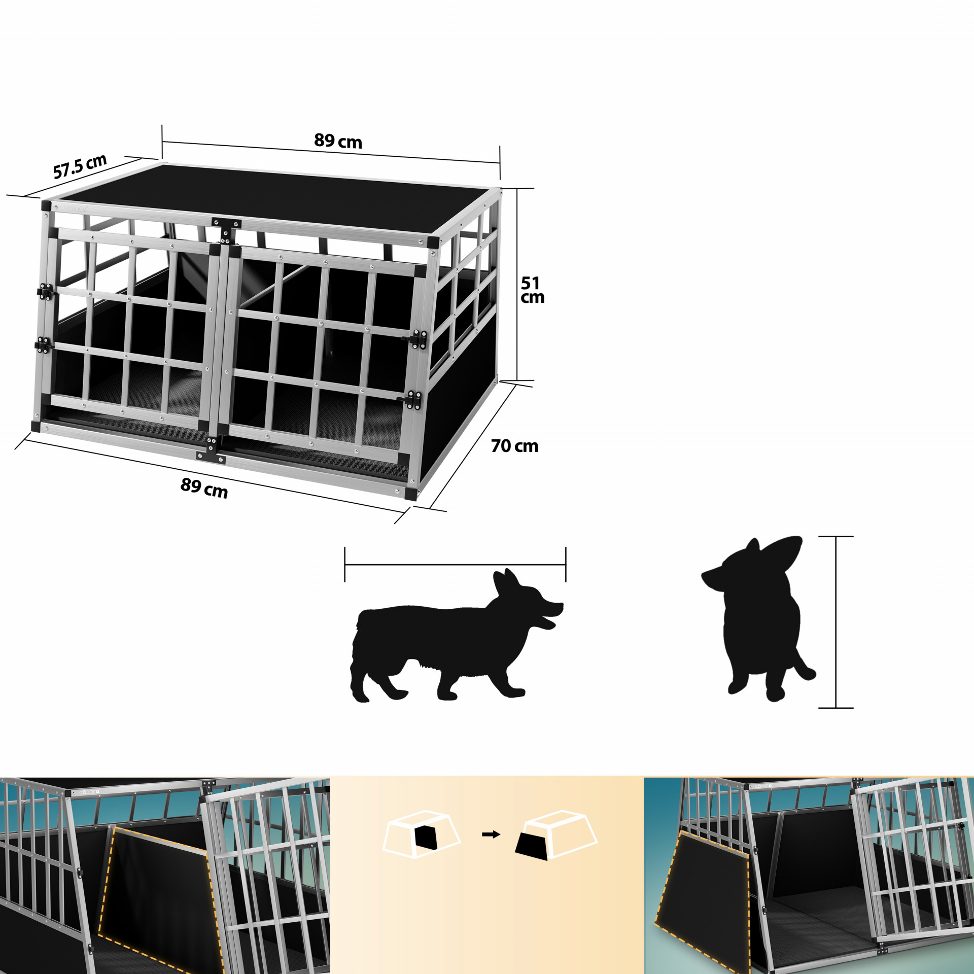 Hundetransportbox XL Alu 89x70x51cm