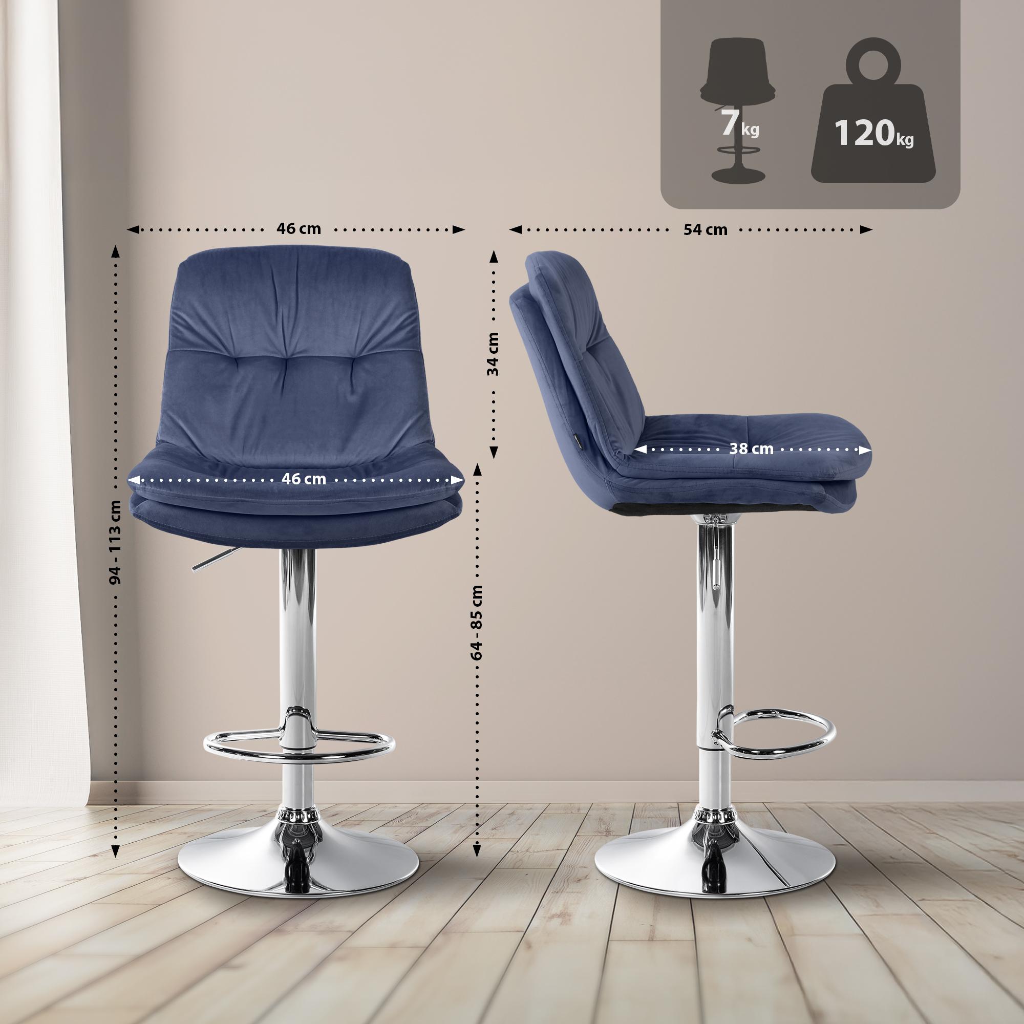 Barhocker Laurel Samt chrom, blau