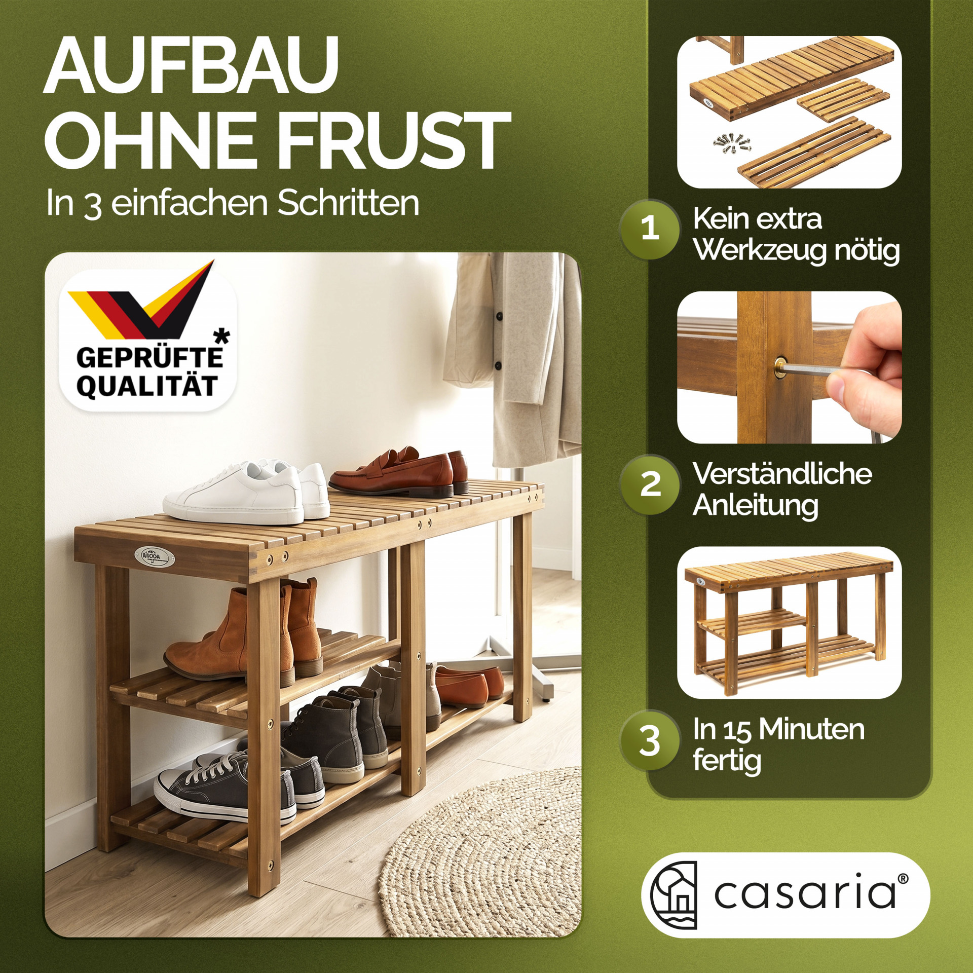 Schuhregal 2in1 Braun Akazienholz 87x30x45cm