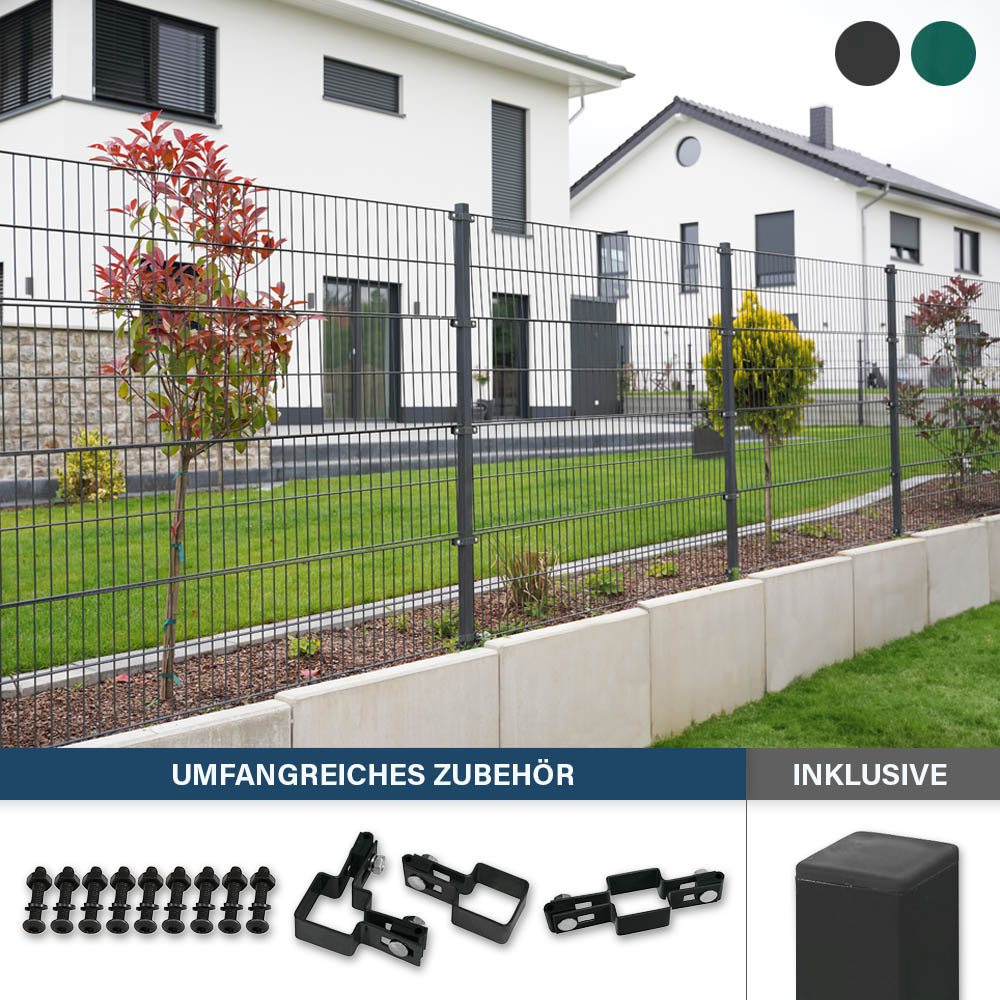 Doppelstabmattenzaun inkl. Eckpfosten MORATA Anthrazit / Grün - 80 cm x 26 m ohne Eckpfosten