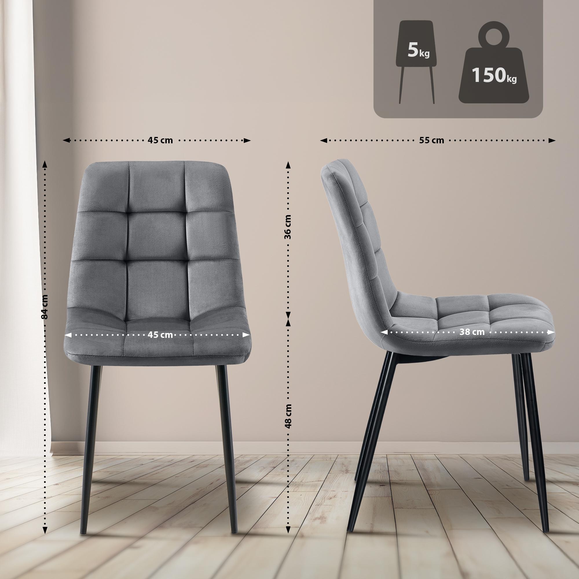 2er Set Esszimmerstuhl Tilde Samt, dunkelgrau