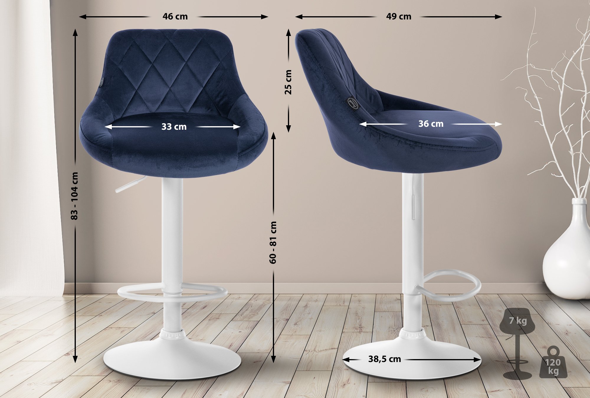 Barhocker Lazio Samt weiß, blau