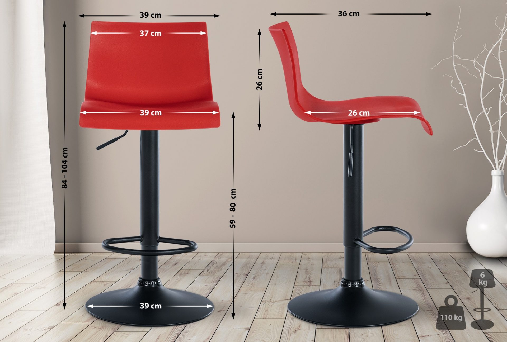 2er Set Barhocker Branford Kunststoff, rot