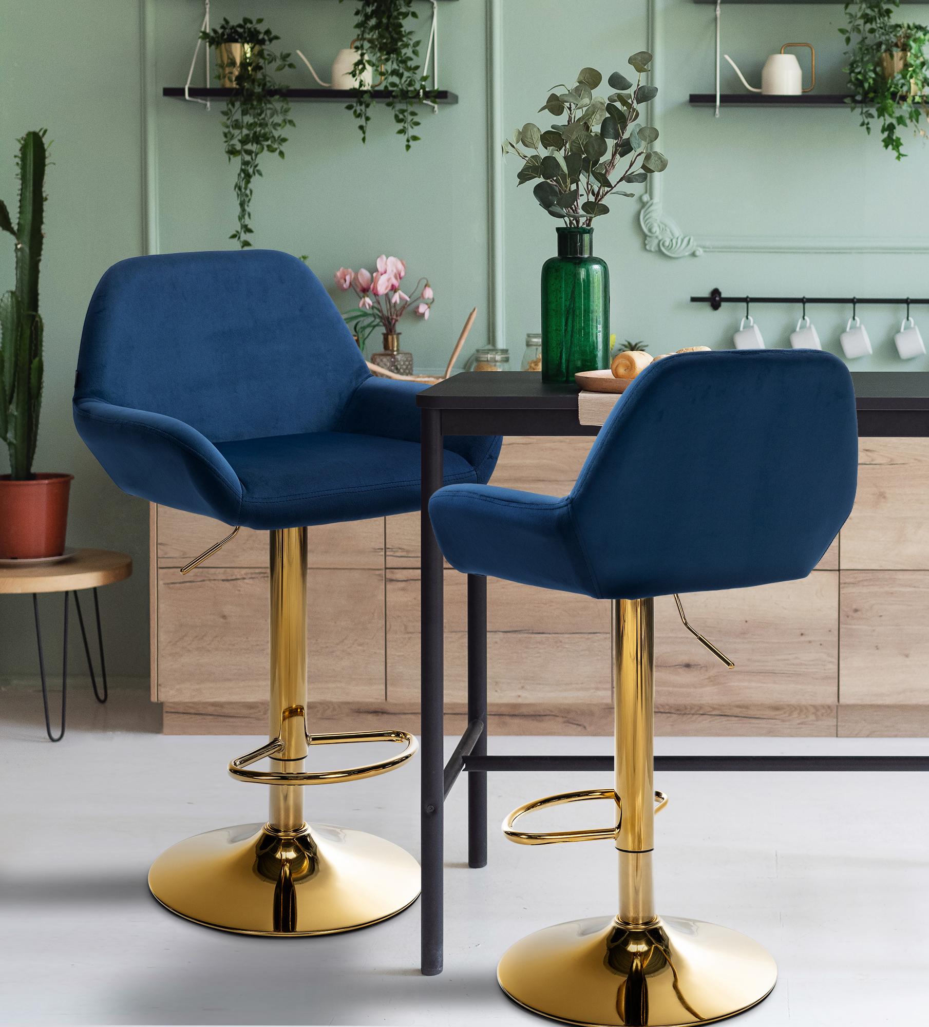 2er Set Barhocker Braga Gold Samt, blau