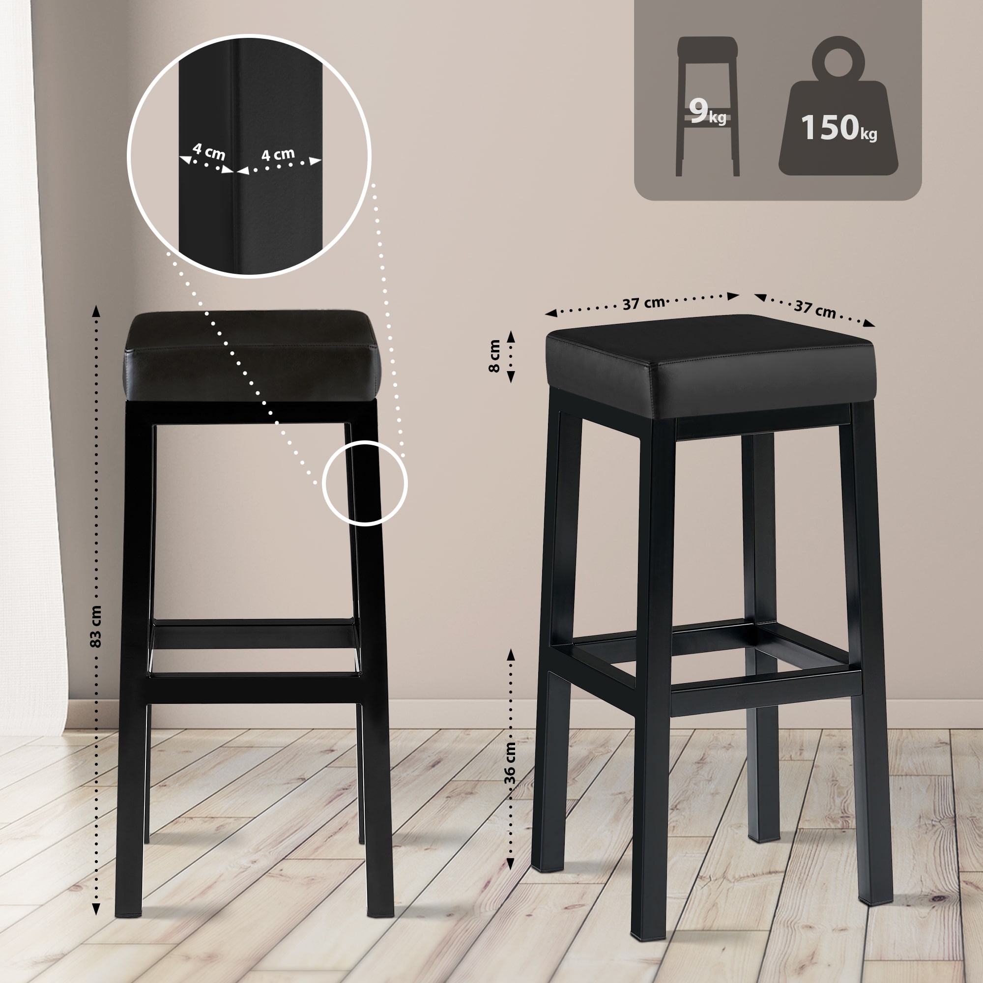 Barhocker Taylor B85 Kunstleder, schwarz
