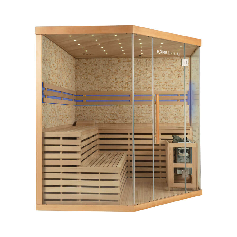Traditionelle Sauna mit Kunststeinwand SKYLINE BIG XL - 200 x 200 cm für 6 Personen