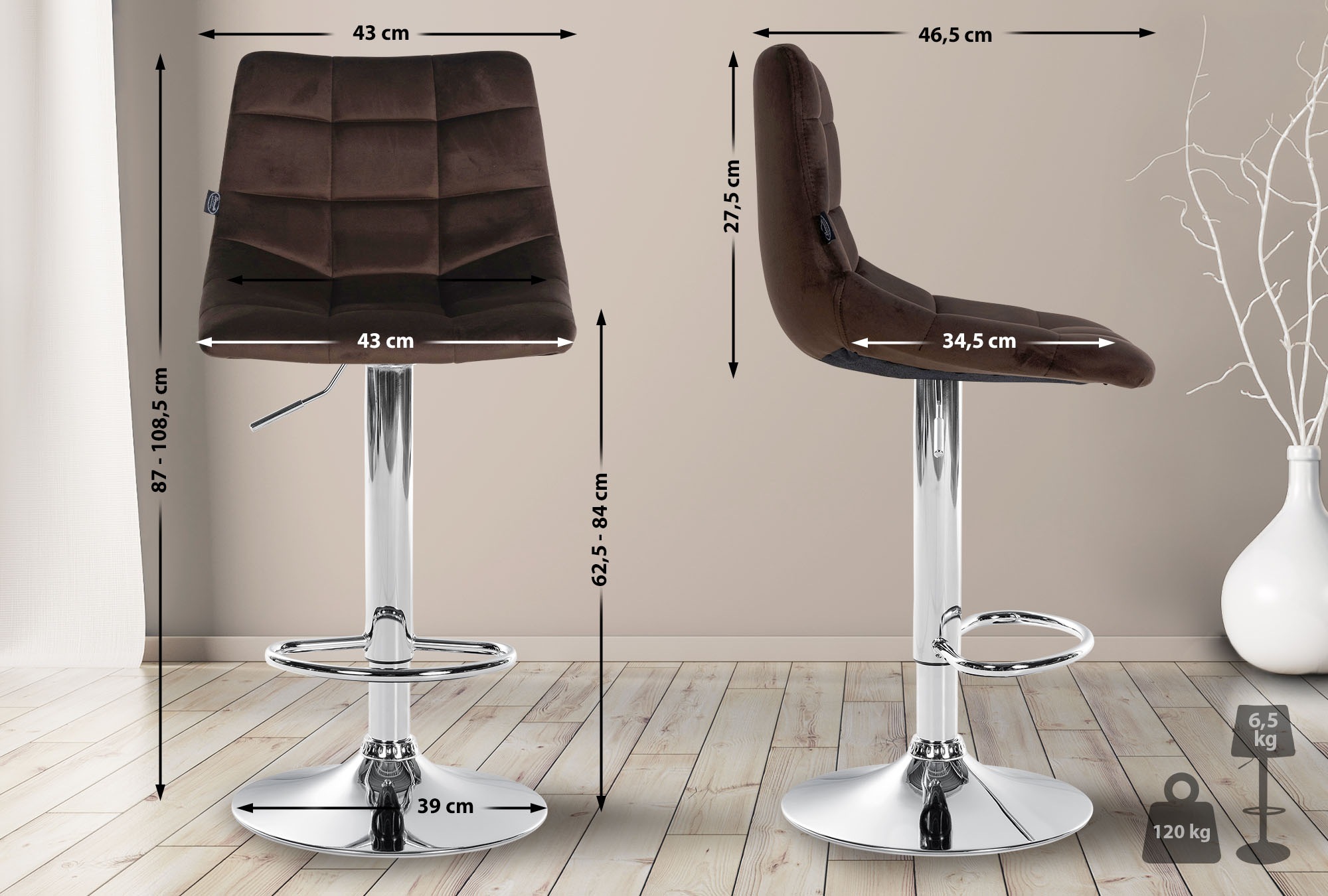 Barhocker Jerry Samt chrom, braun