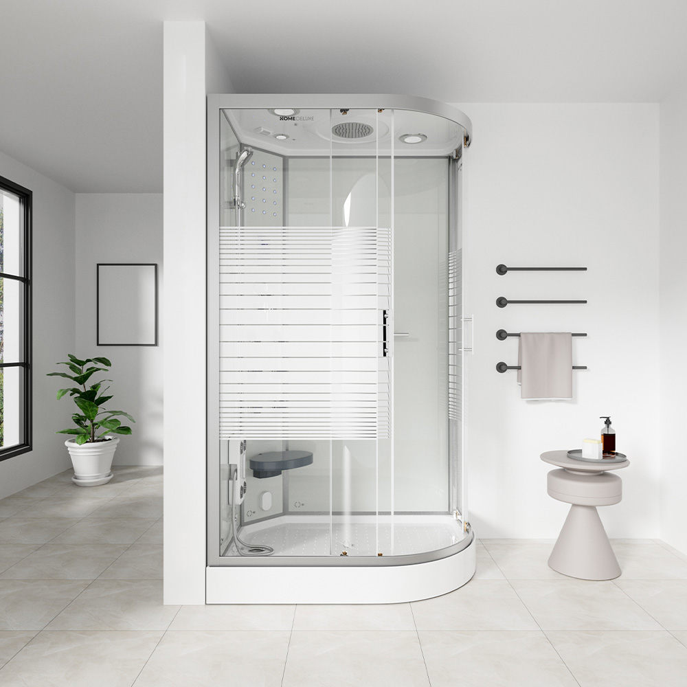 Dampfdusche mit Wasserfall und Dampfsauna WHITE PEARL - 120 x 80 cm Rechts