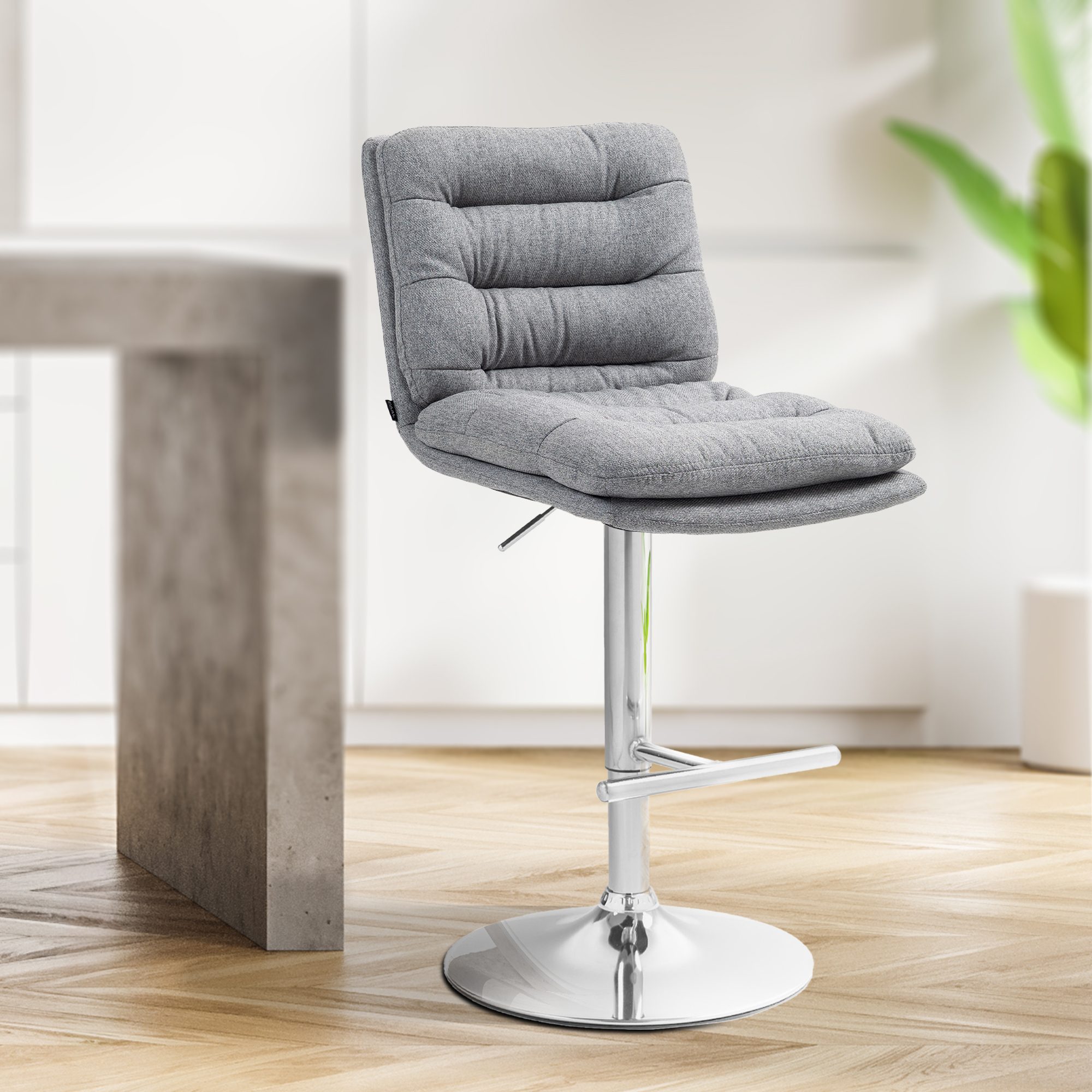 Barhocker Damar Stoff chrom, grau