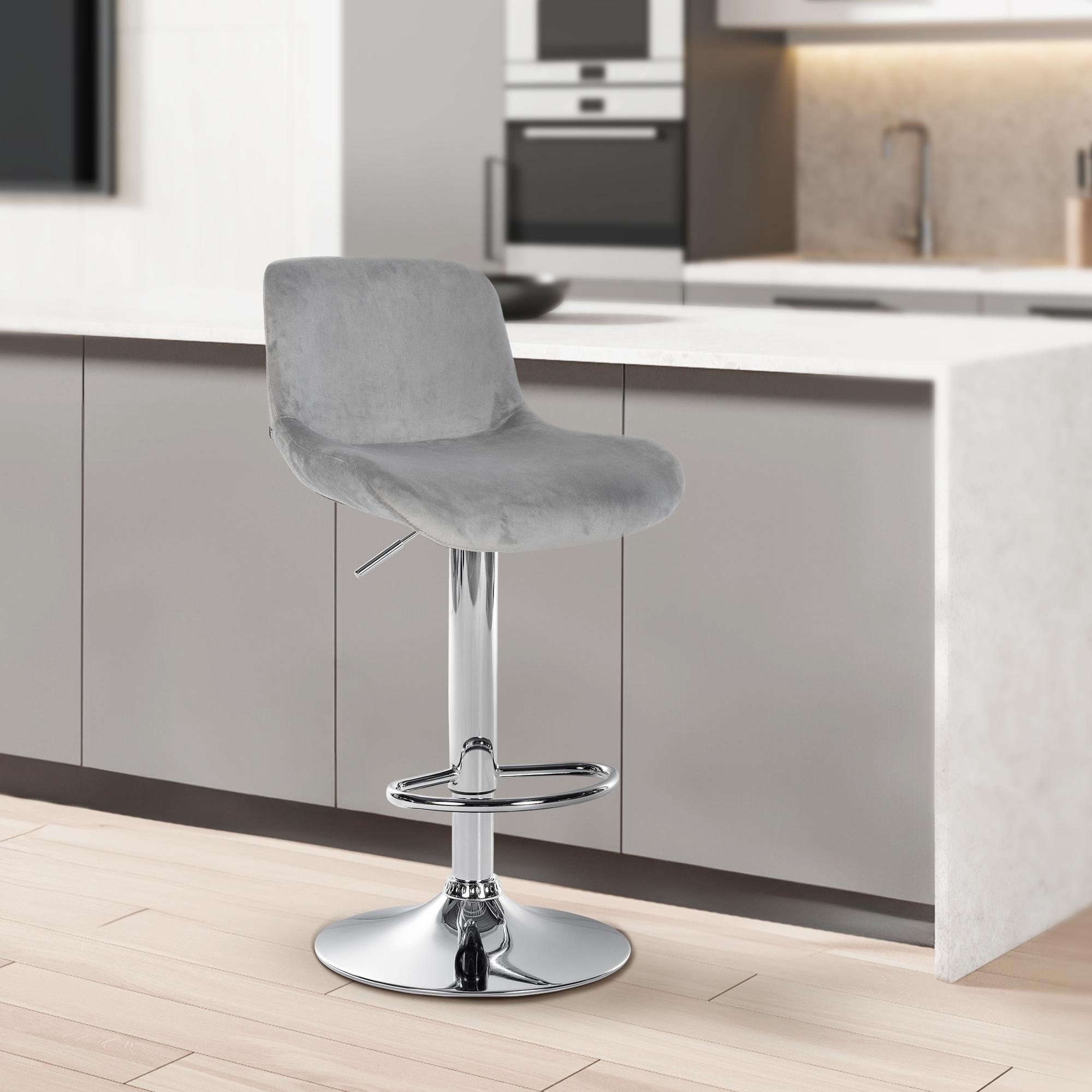 2er Set Barhocker Solon Chrom Samt, grau