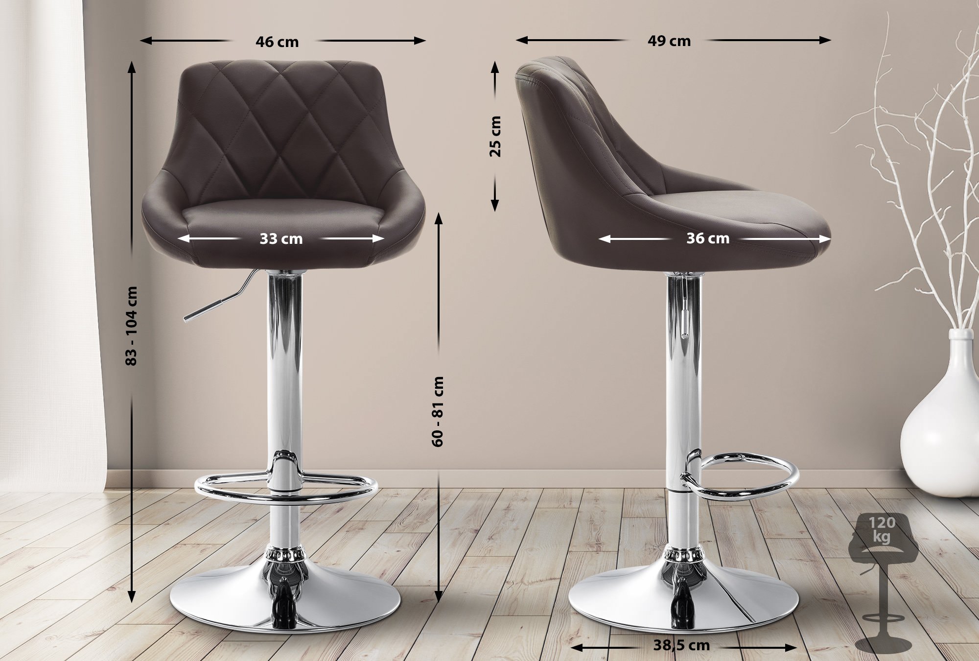 Barhocker Lazio Kunstleder chrom, braun