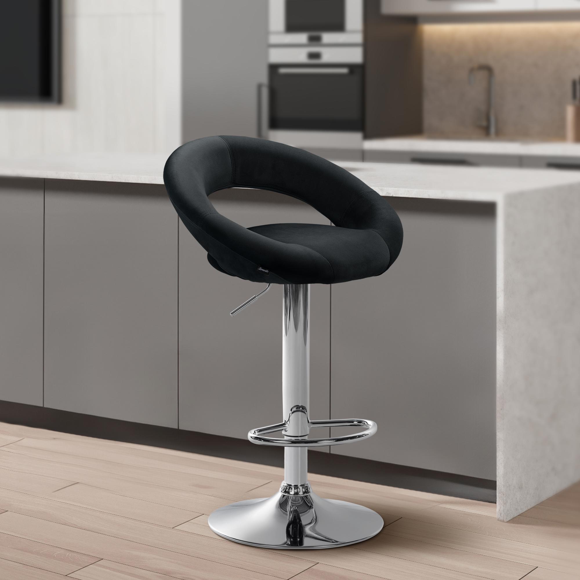 Barhocker Olinda Samt chrom, schwarz