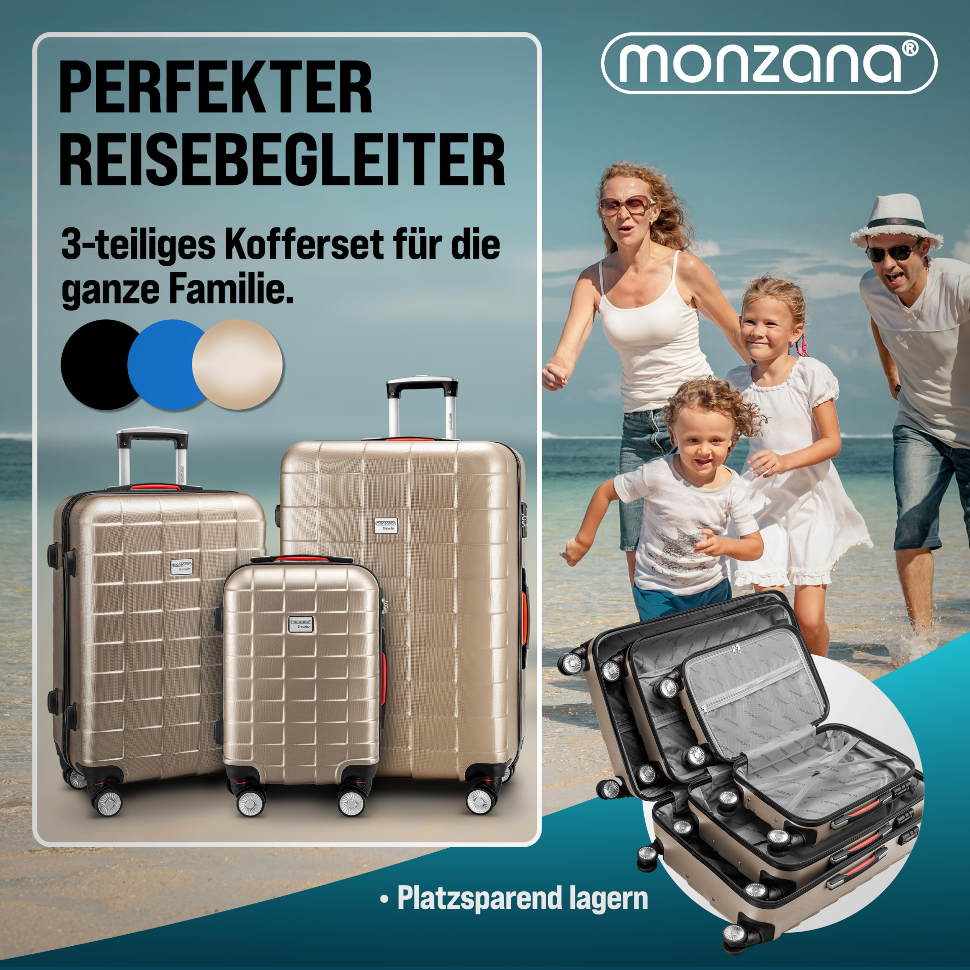 Hartschalenkoffer-Set Exopack 3-tlg Champagner ABS Zubehör