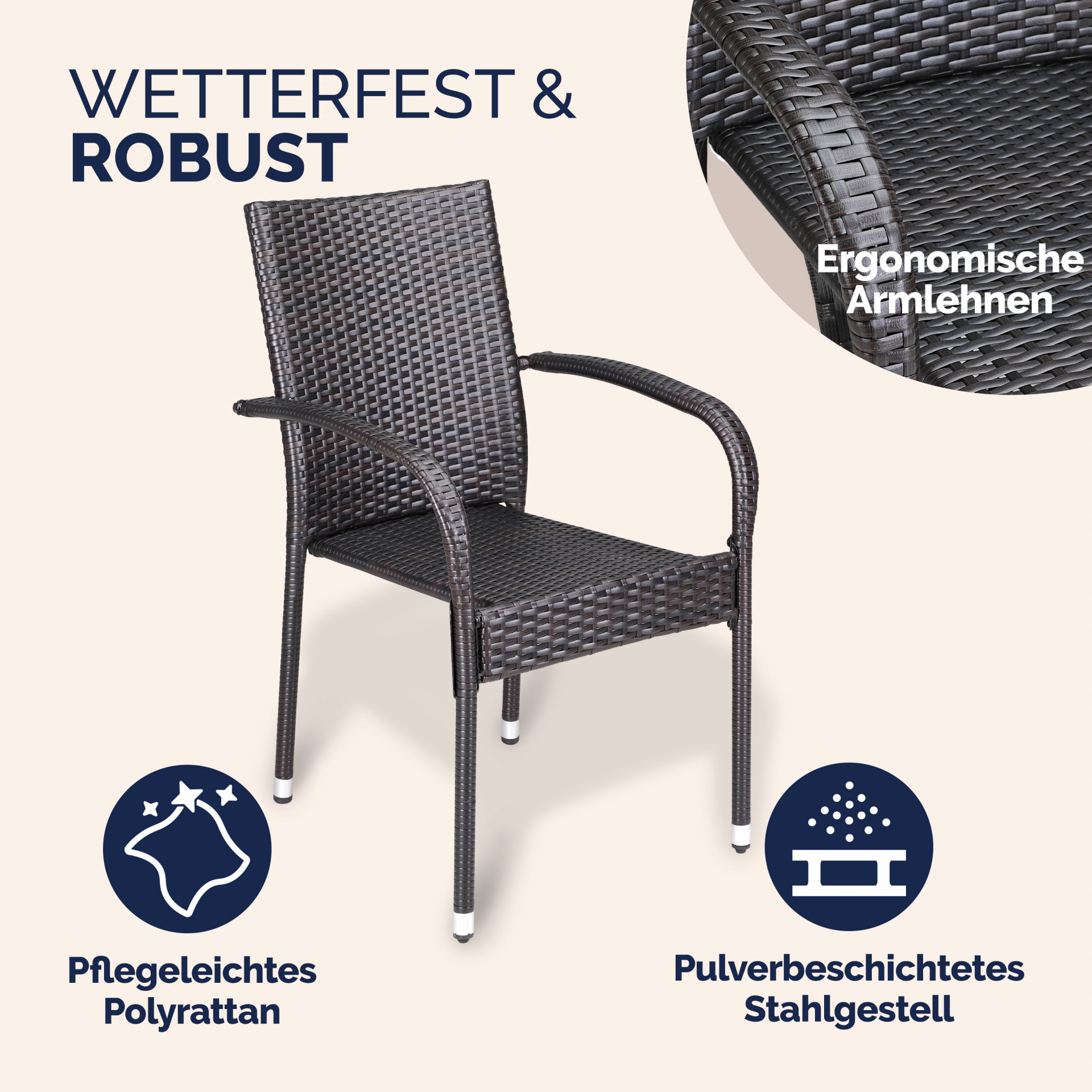 Polyrattan Stapelstuhl Comfort 4er-Set Braun
