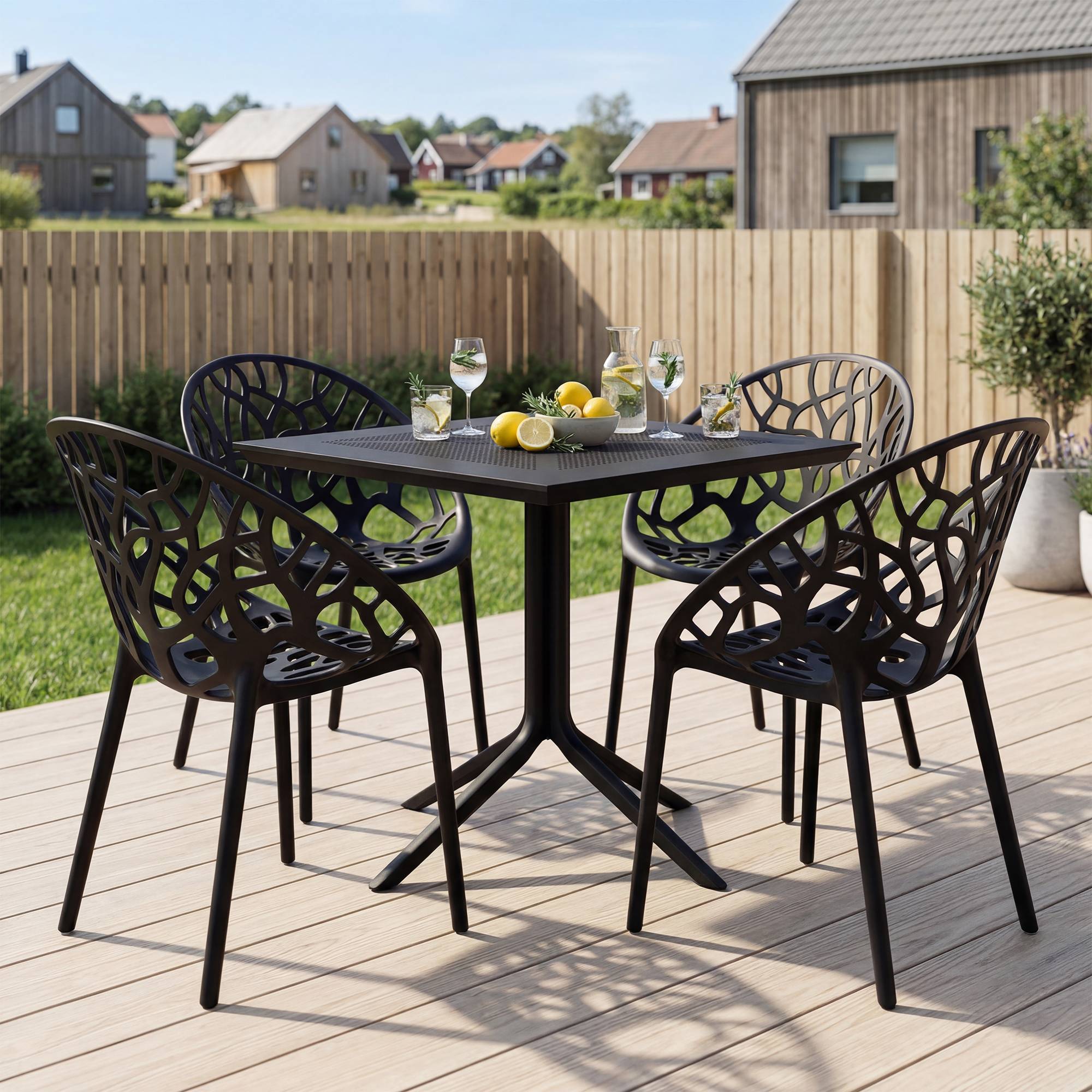 Gartenmöbel-Set Avara mit 4 Stühlen, schwarz