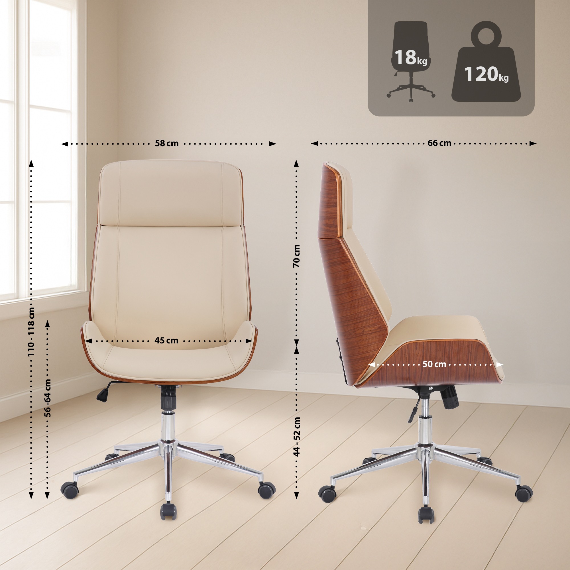 Bürostuhl Varel Kunstleder, walnuss/creme