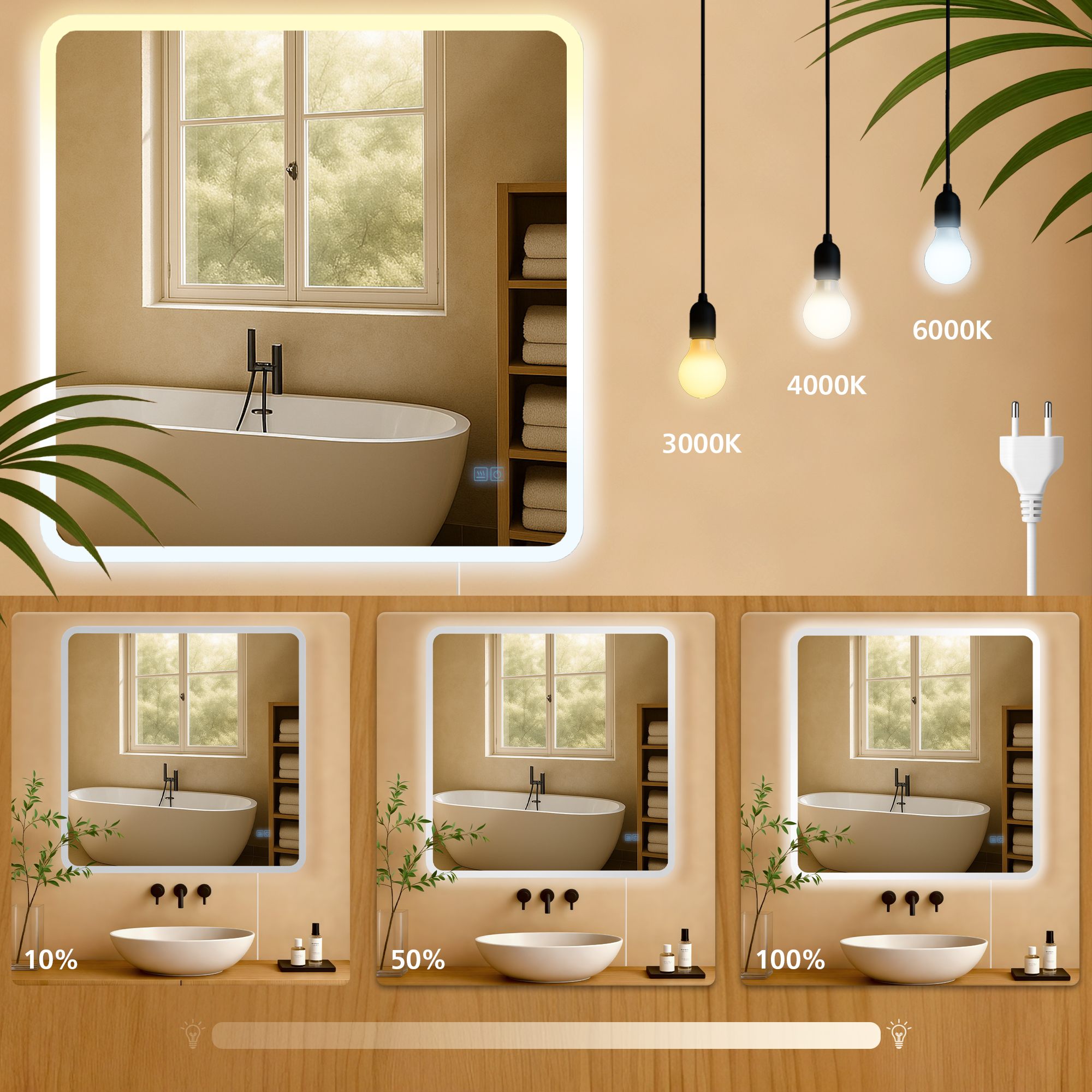 Badspiegel Jericho 80x80 ohne Bluetooth, klarglas