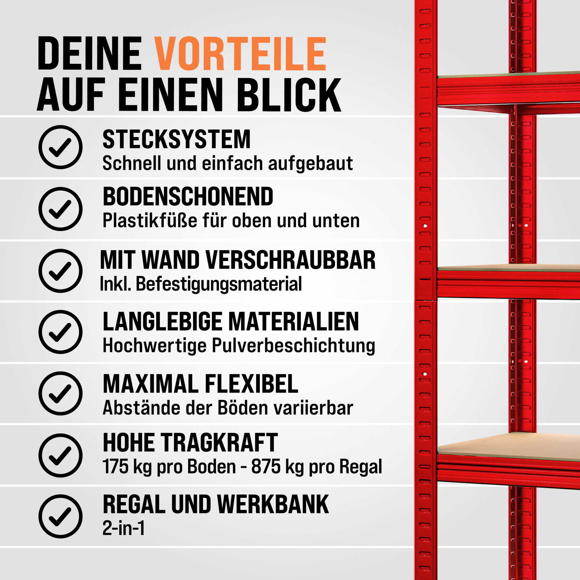 Schwerlastregal Rot 180x90x40cm pulverbeschichtet Tragkraft 875kg