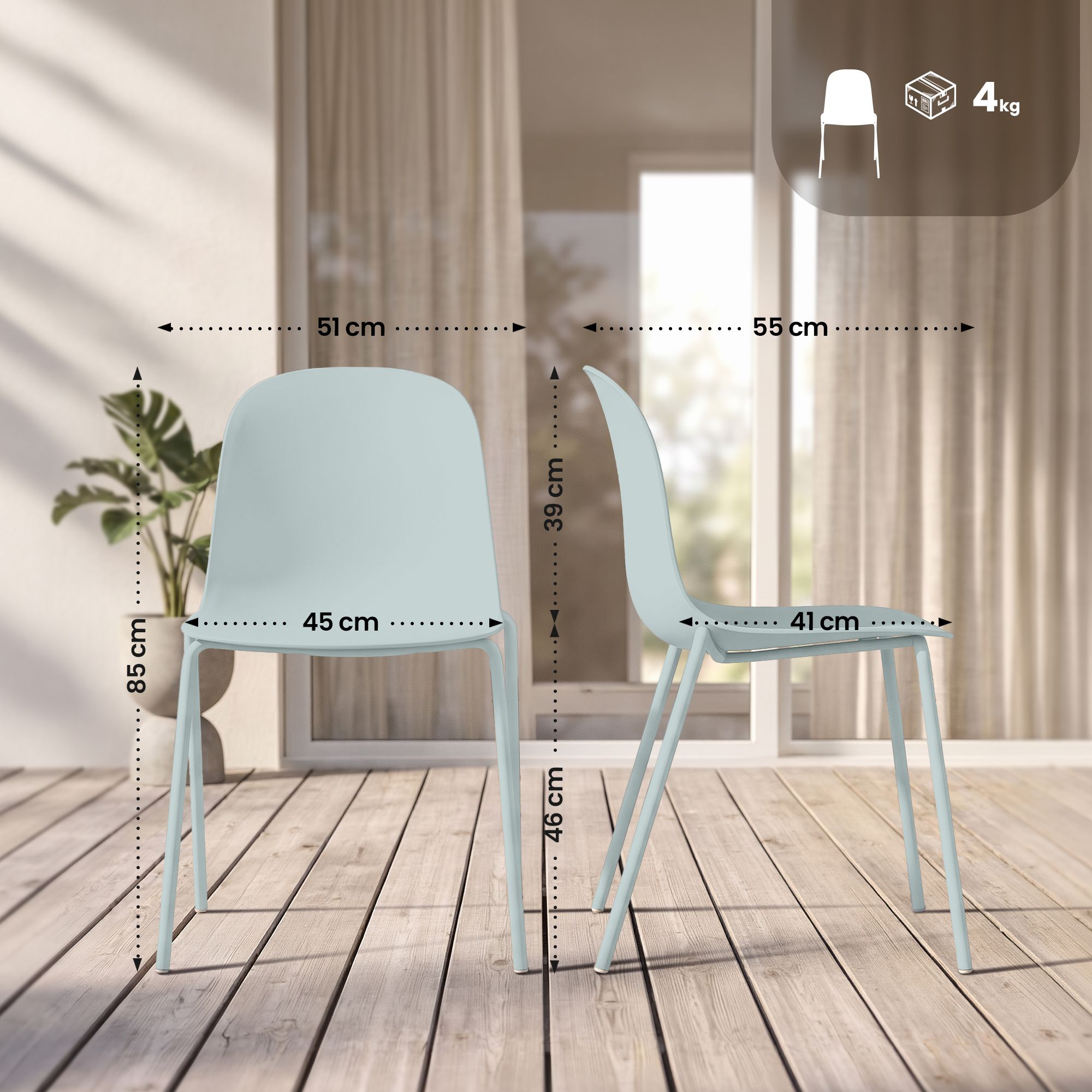 2er Set Stuhl Hardin, türkis