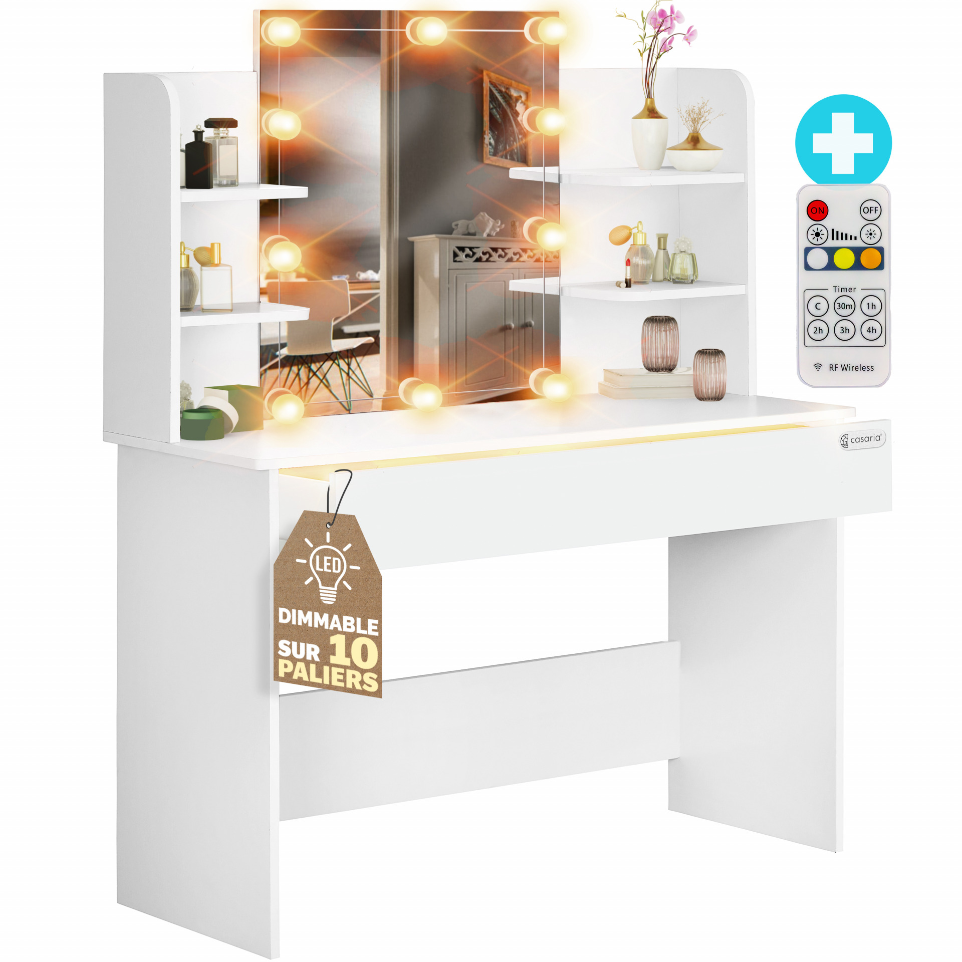 Schminktisch Lucia Weiß 140x110x40cm mit LED