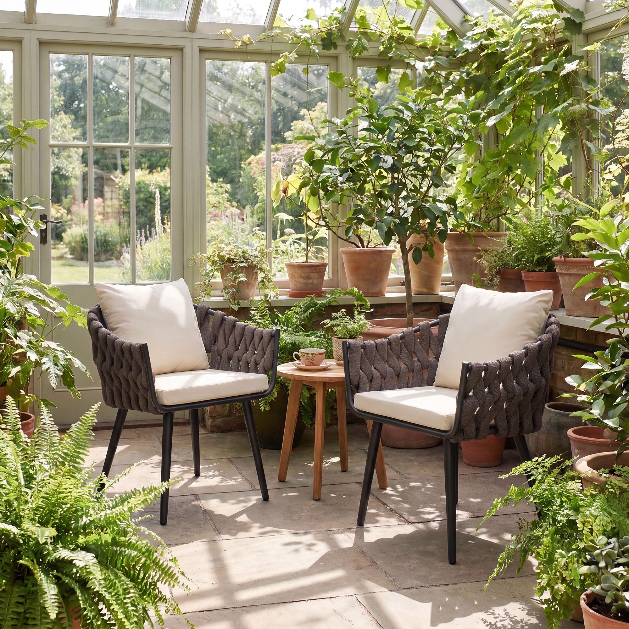 Gartenstuhl Naxos Taupe mit Sitzkissen, creme
