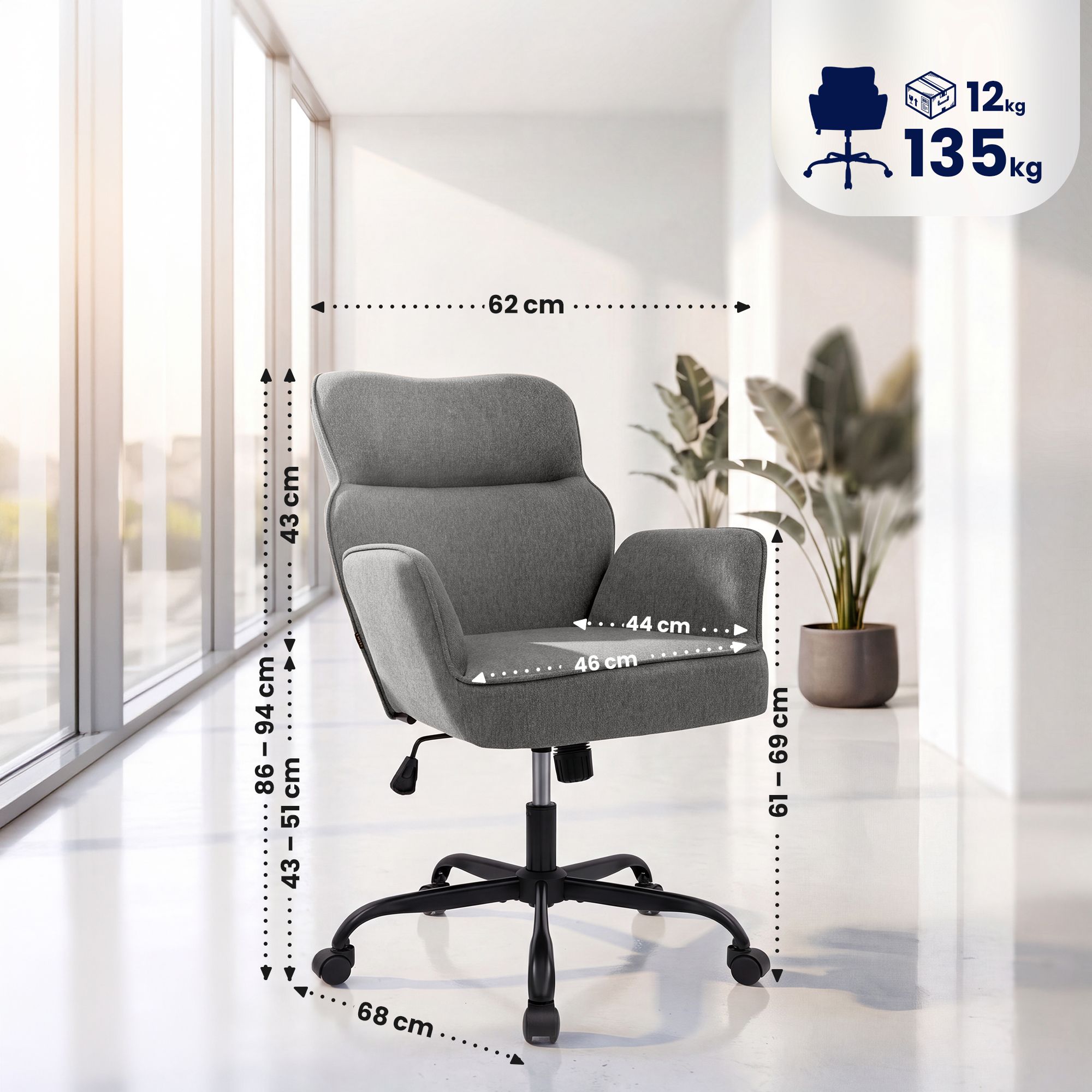 Bürostuhl Amado Stoff, grau