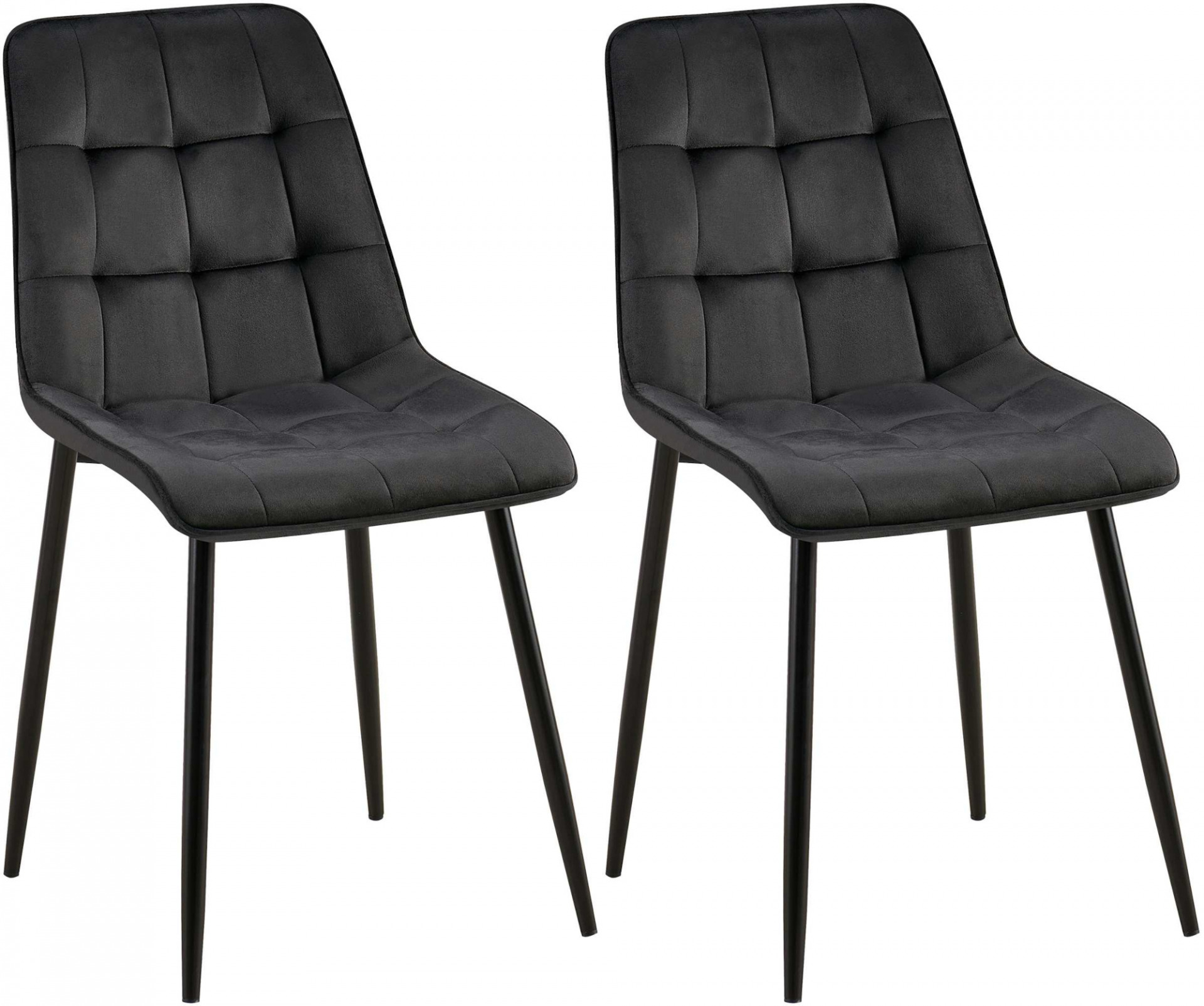 2er Set Esszimmerstuhl Gifford Samt, schwarz