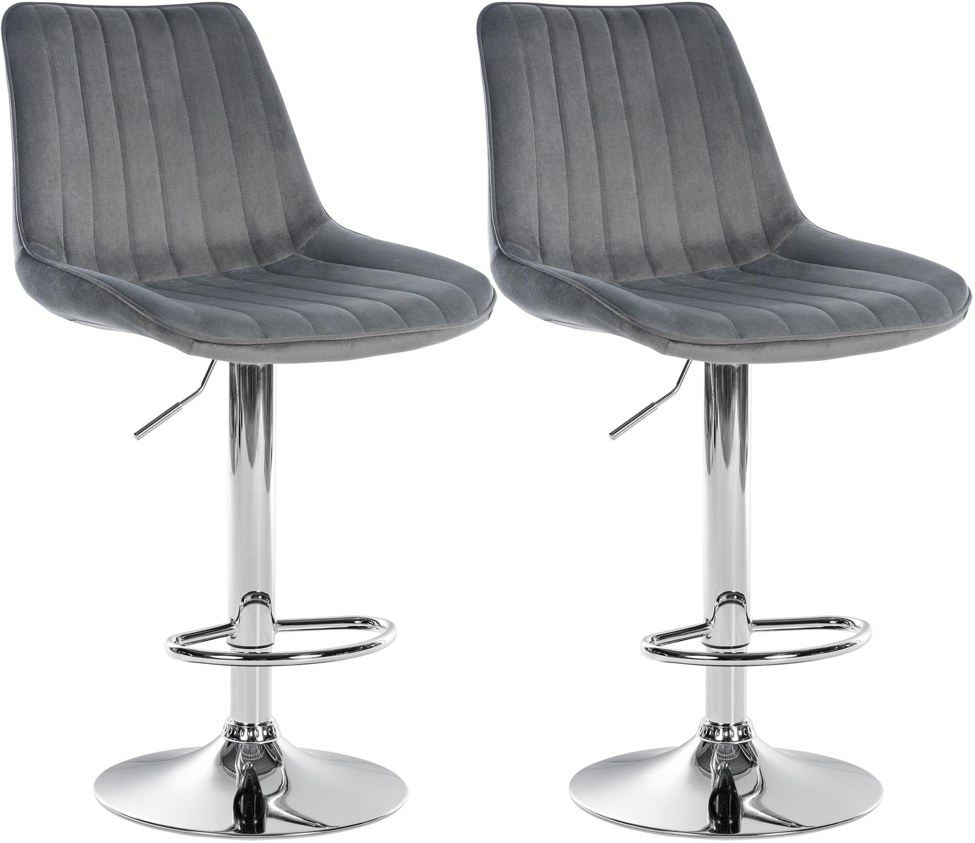 2er Set Barhocker Toni Samt chrom, dunkelgrau