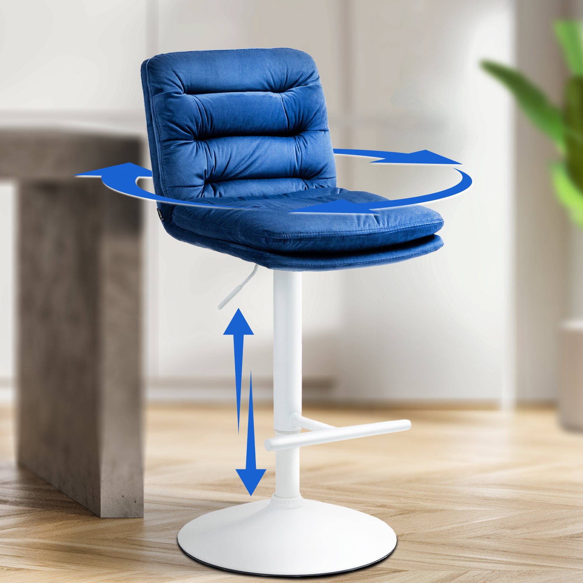 2er Set Barhocker Damar Samt weiß, blau