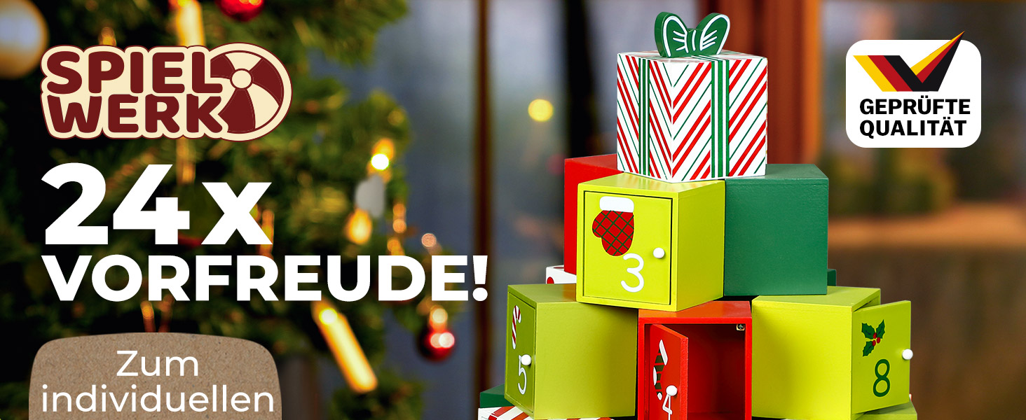 Adventskalender Geschenkpyramide XL Holz Bunt