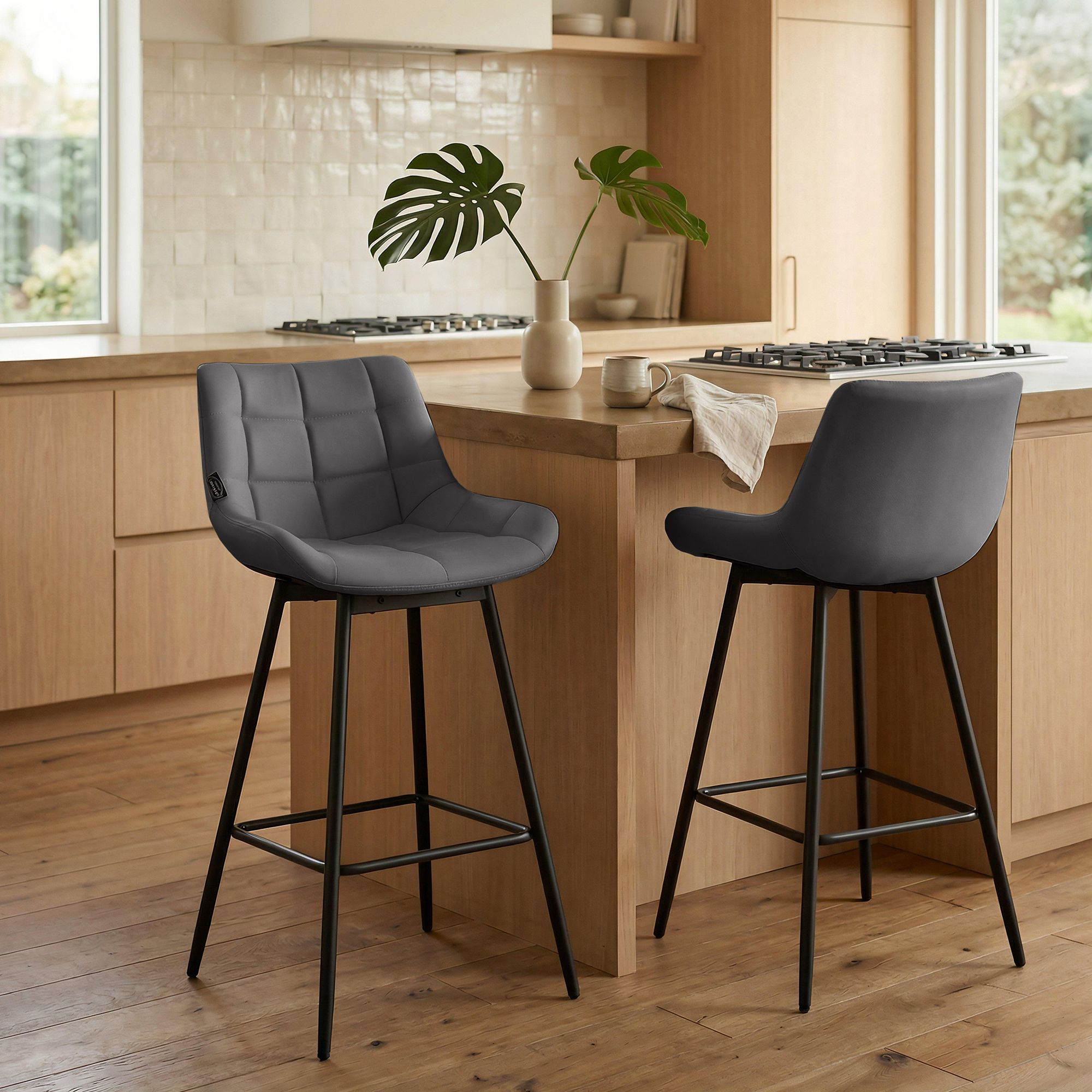 Barhocker Weston Schwenkbar Kunstleder, grau