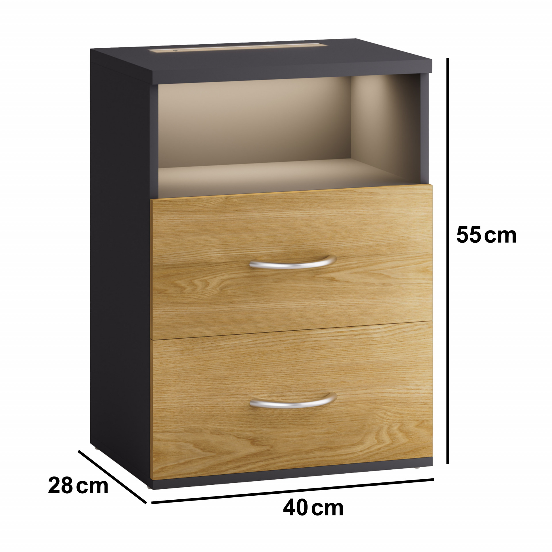 Nachttisch Jamie 2er-Set Holz/Grau 55x40x28cm