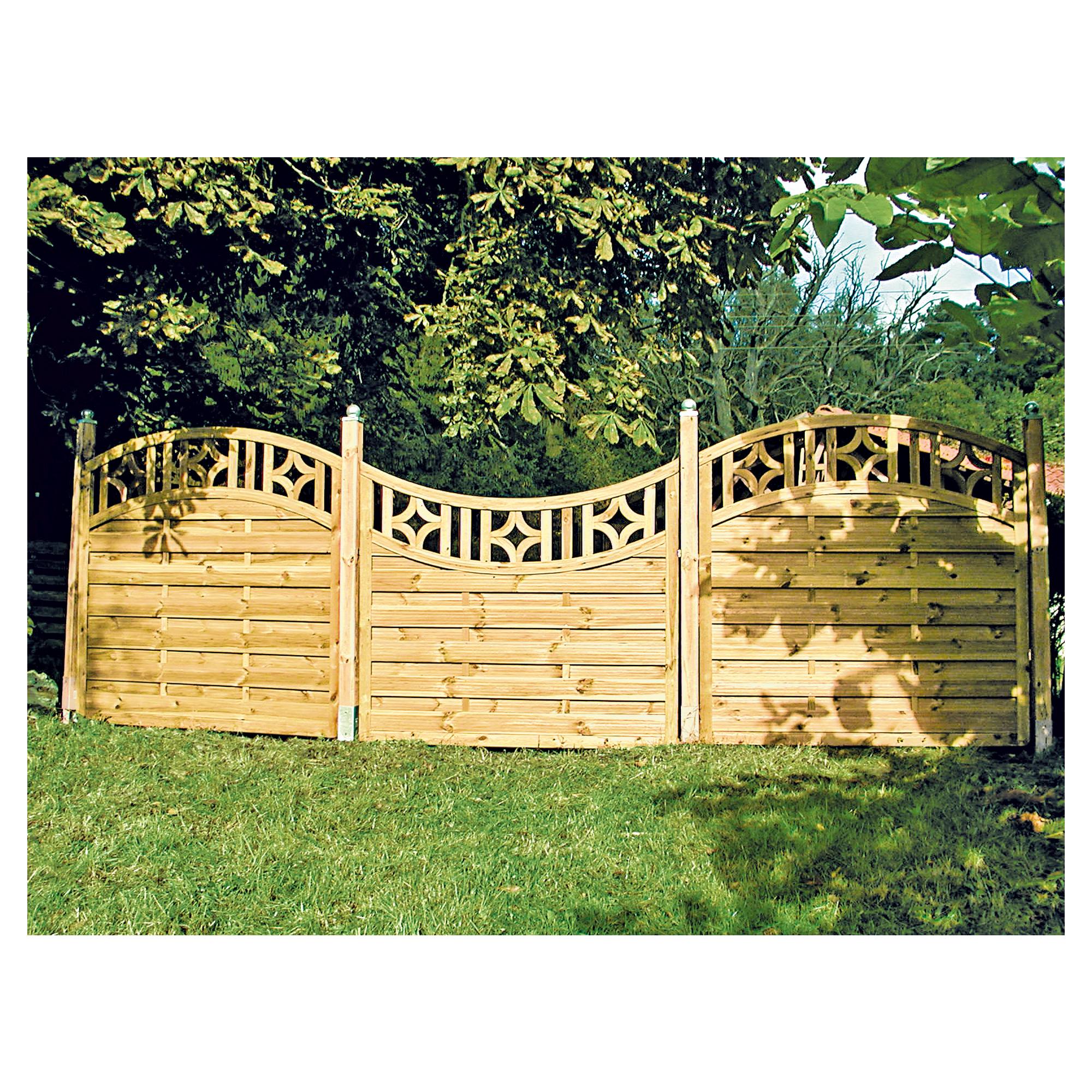 Antikzaun-Serie Doppelbogen II, 180 x 160/140 cm, kdi-grün, Rahmen 45/68 mm, Lam. genutet, geschr.