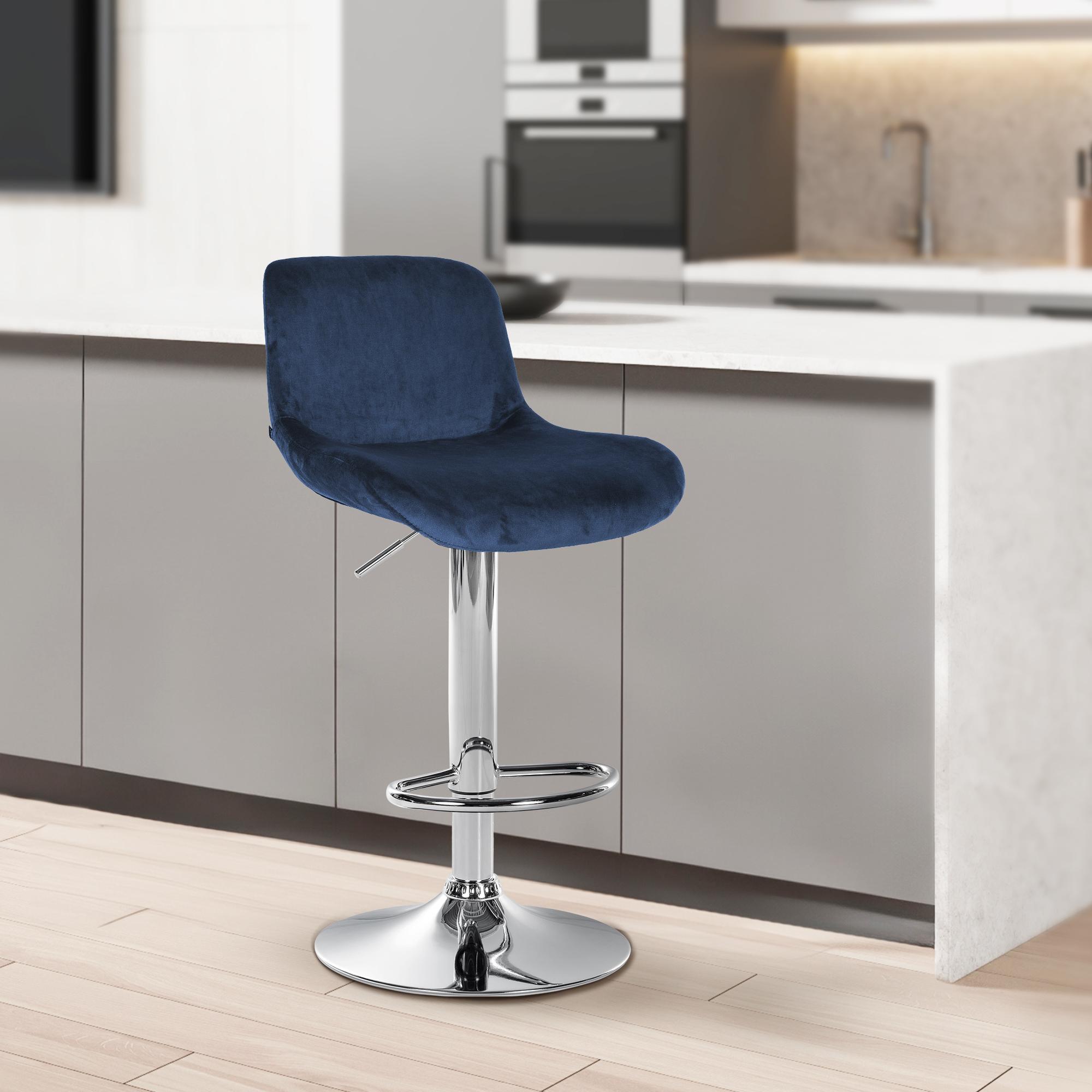 Barhocker Solon Chrom Samt, blau