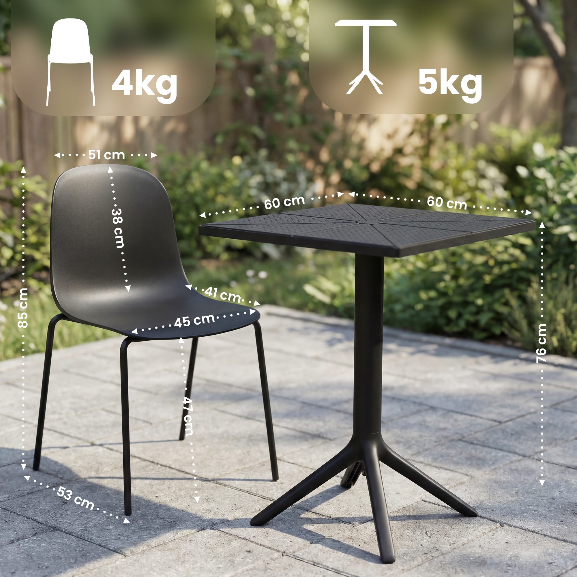 Gartenmöbel-Set Nerra mit 4 Stühlen, schwarz