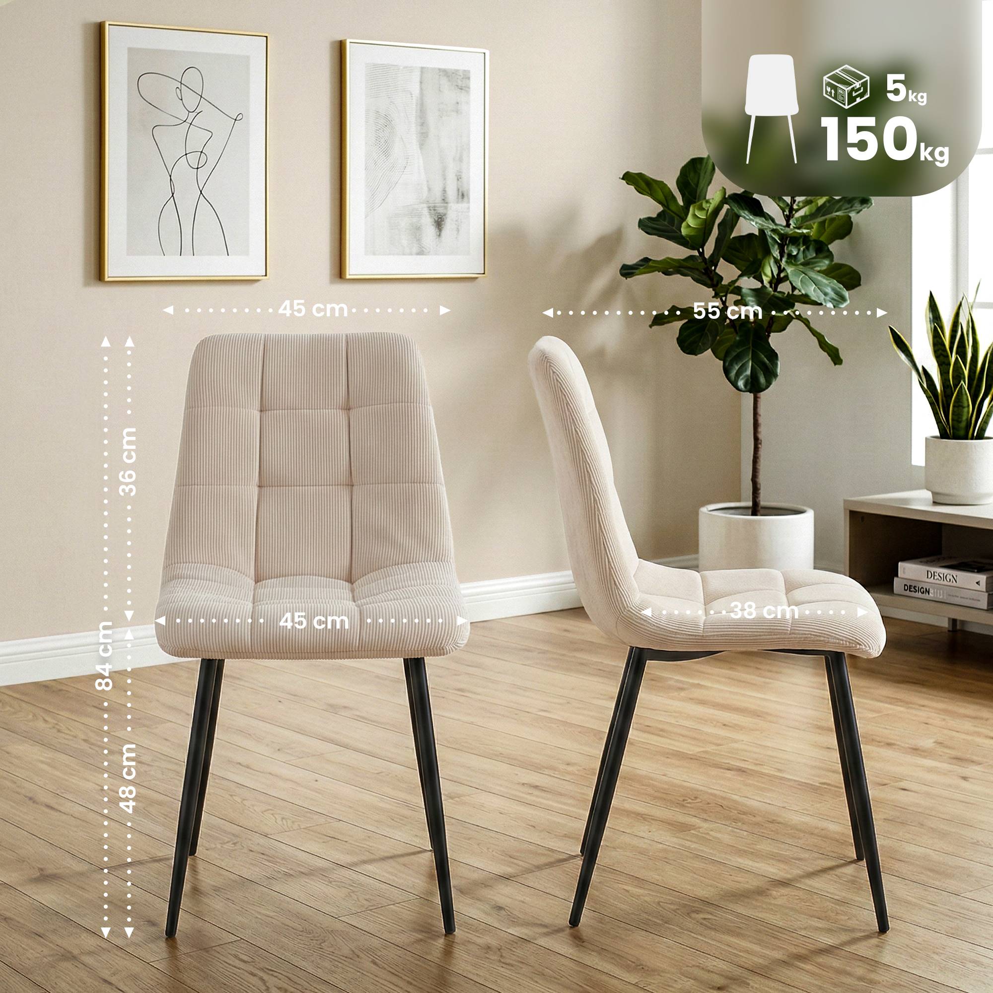 2er Set Esszimmerstuhl Antibes Cord, creme