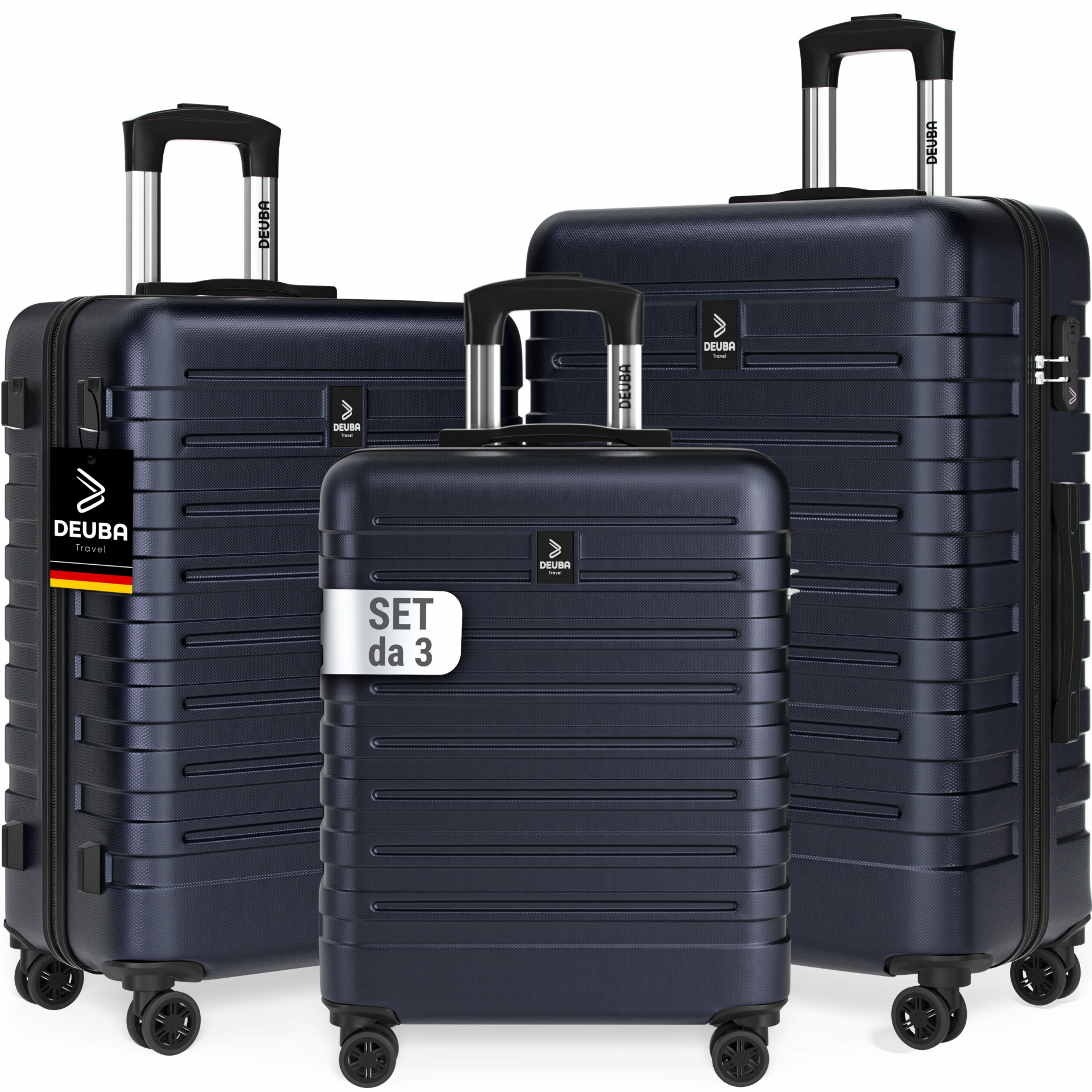 Hartschalenkoffer New York Set 3-tlg Dunkelblau Rollen 360º ABS
