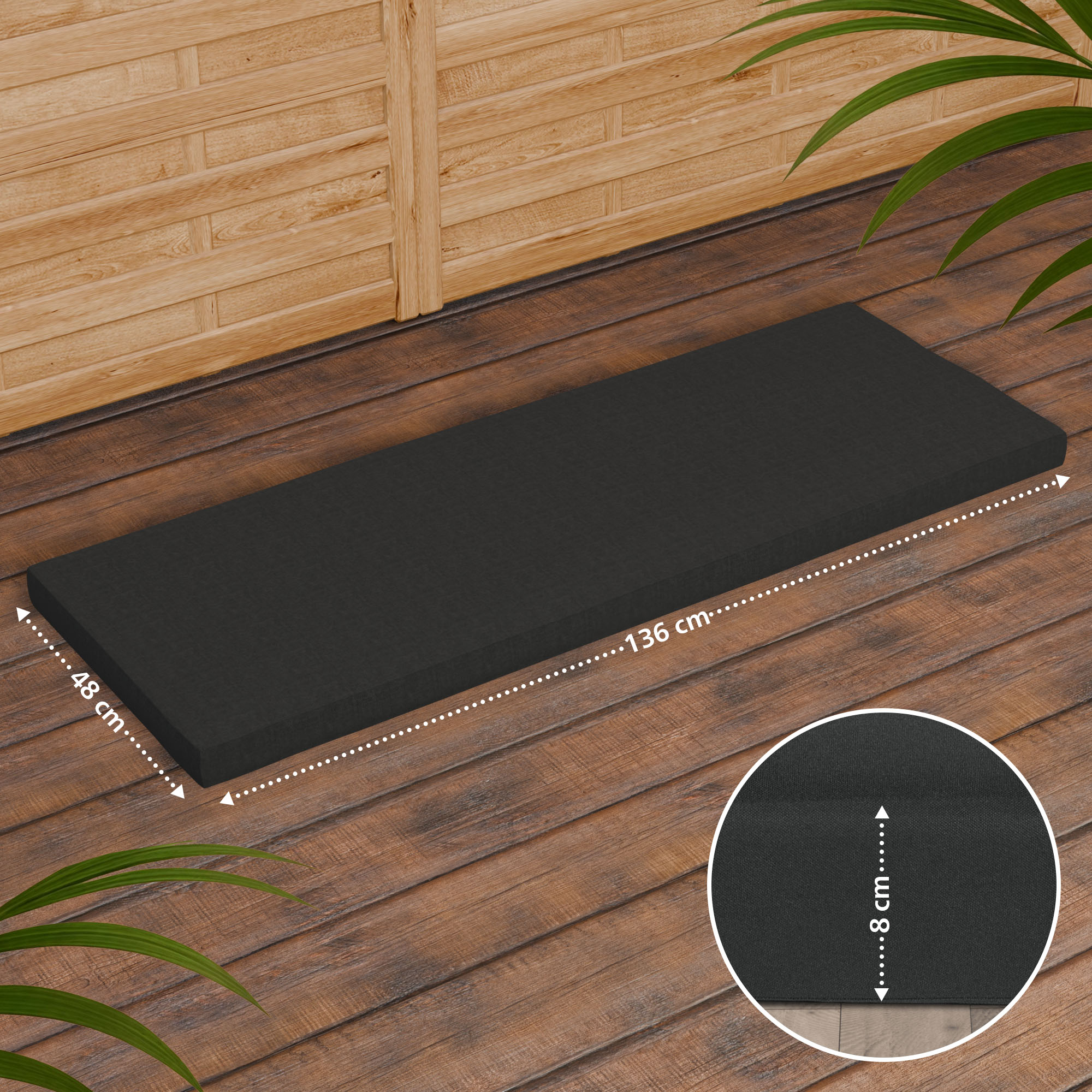 Teakbank Daxon mit Sitzkissen 150 cm, dunkelgrau