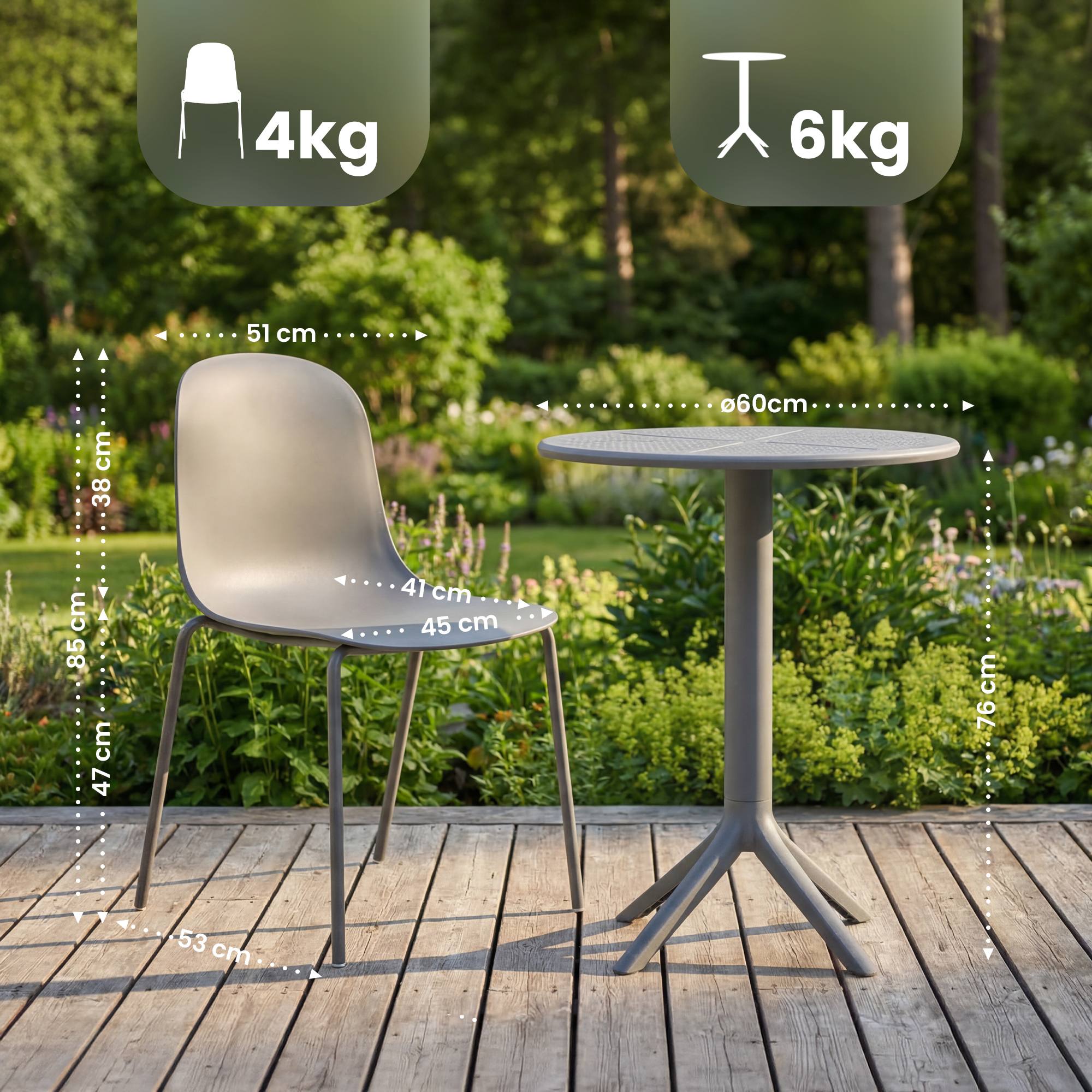 Gartenmöbel-Set Torin mit 2 Stühlen, dunkelgrau