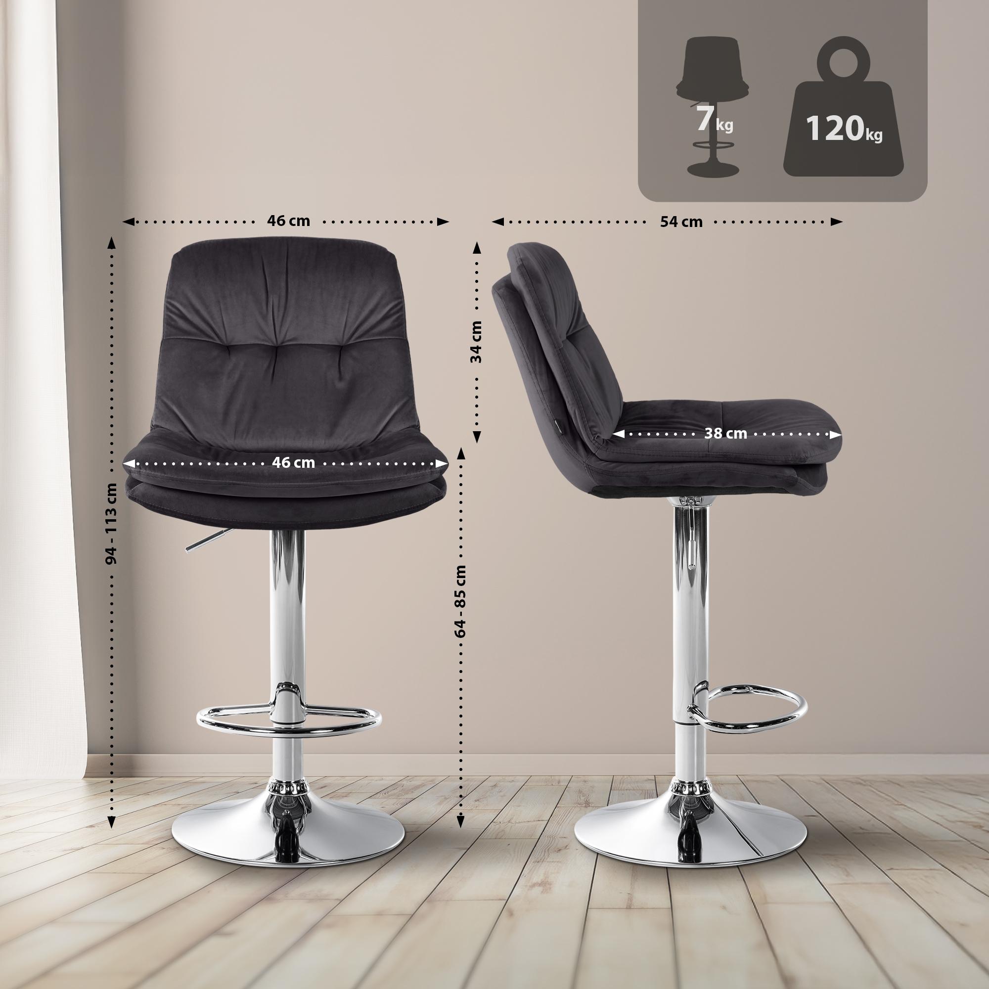 Barhocker Laurel Samt chrom, schwarz