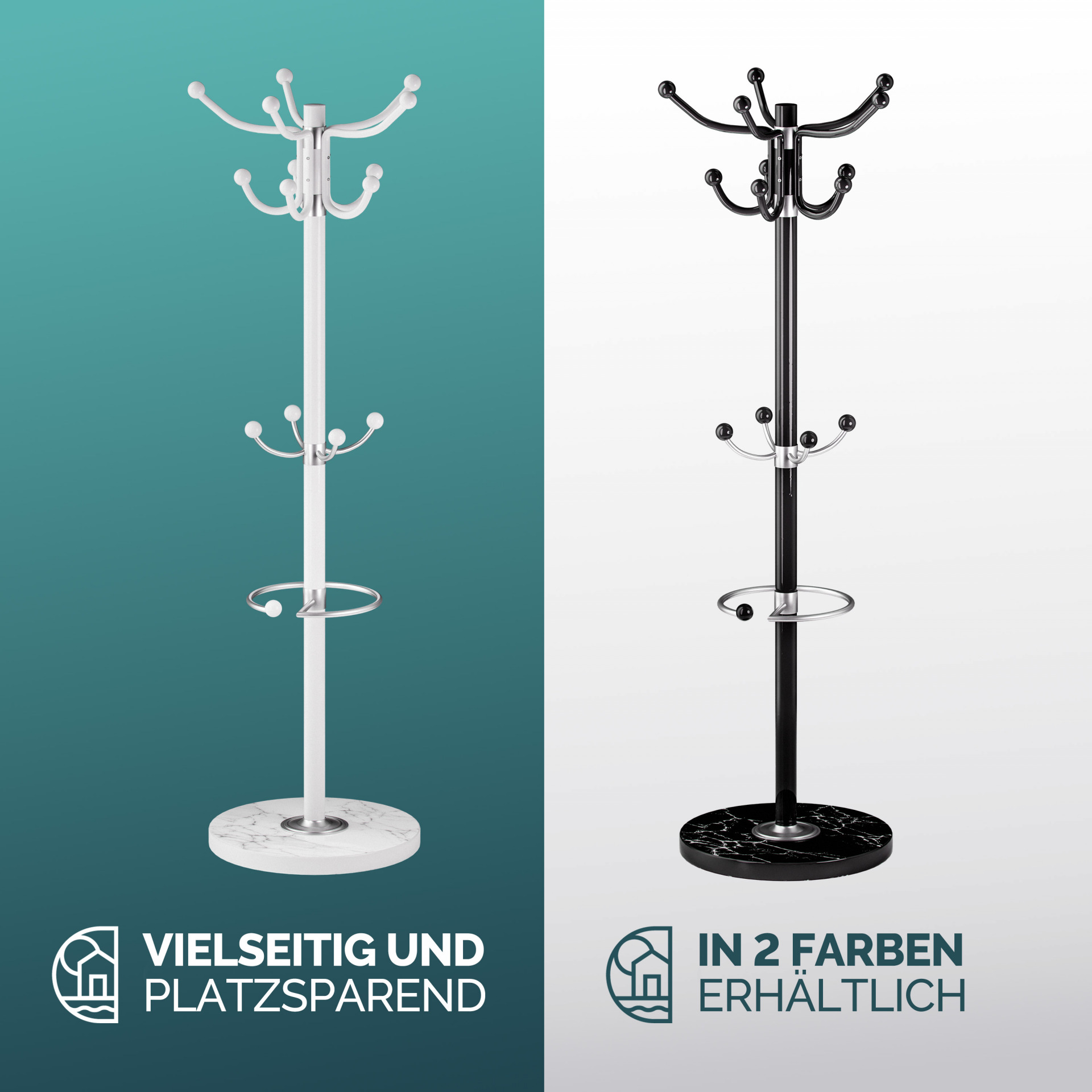 Kleiderständer Schwarz mit Marmorfuß 173cm