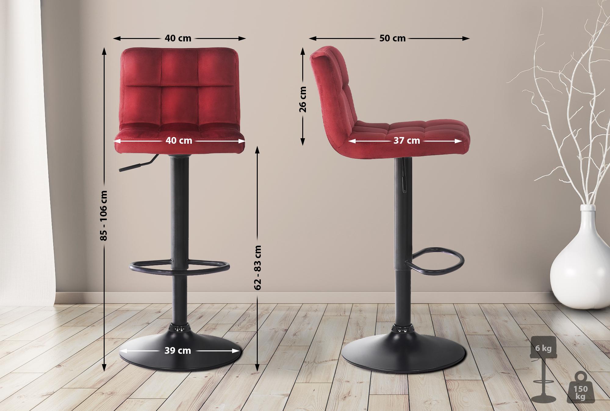 2er Set Barhocker Feni Samt, rot